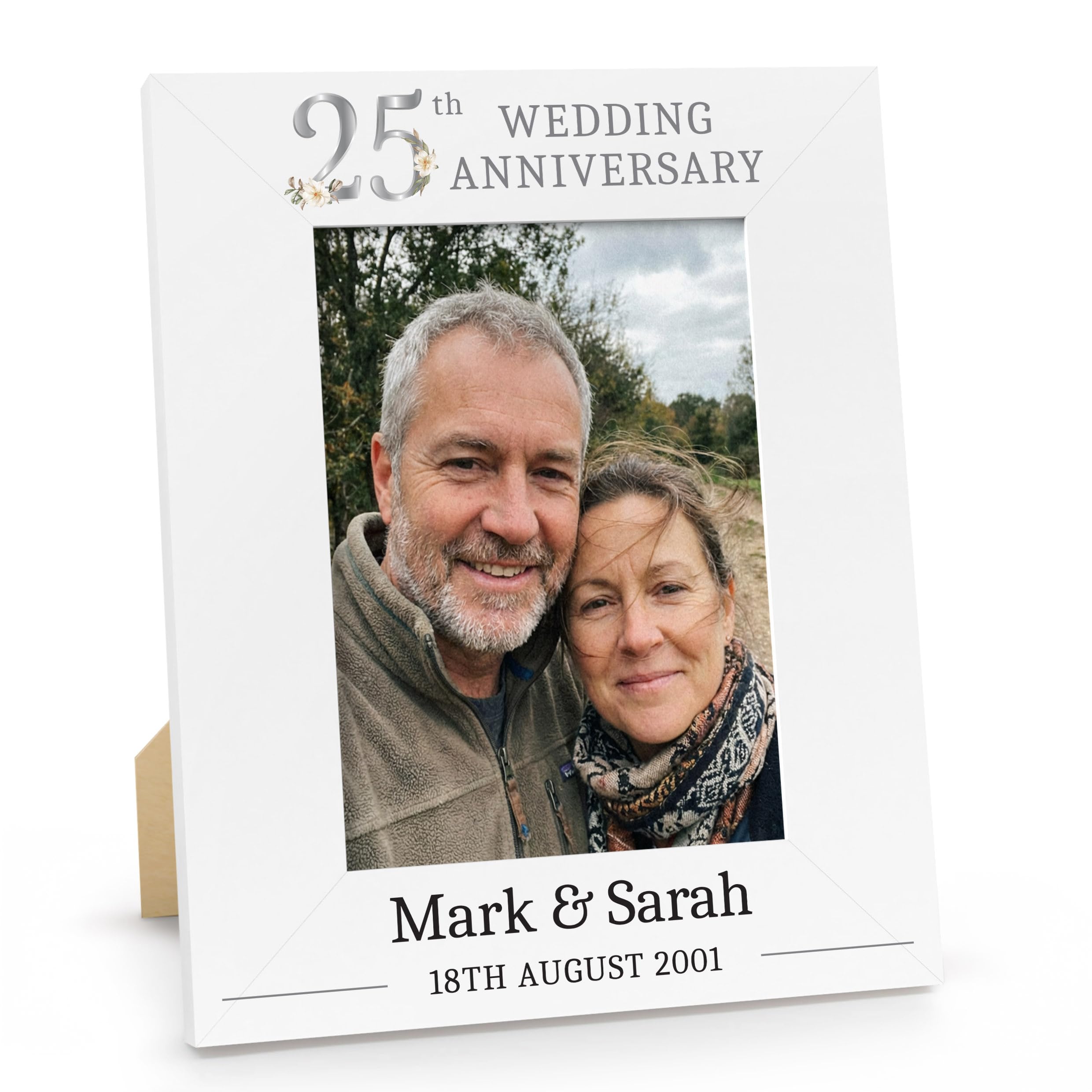 Beecreative 25th Anniversary Wedding Gift, Personalised Photo Frame Present