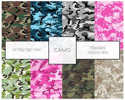 Vinilo adhesivo permanente con patrón de camuflaje, patrones de impresión de camuflaje, 12 x 12 (5F, 2)