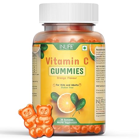 INLIFE Vitamin C Gummies for Kids Teens Men & Women, Daily Essential Supplements for Immunity Booster, Antioxidant, Skin & Hair Care, Collagen Builder - 30 Gummies (Pack of 1)