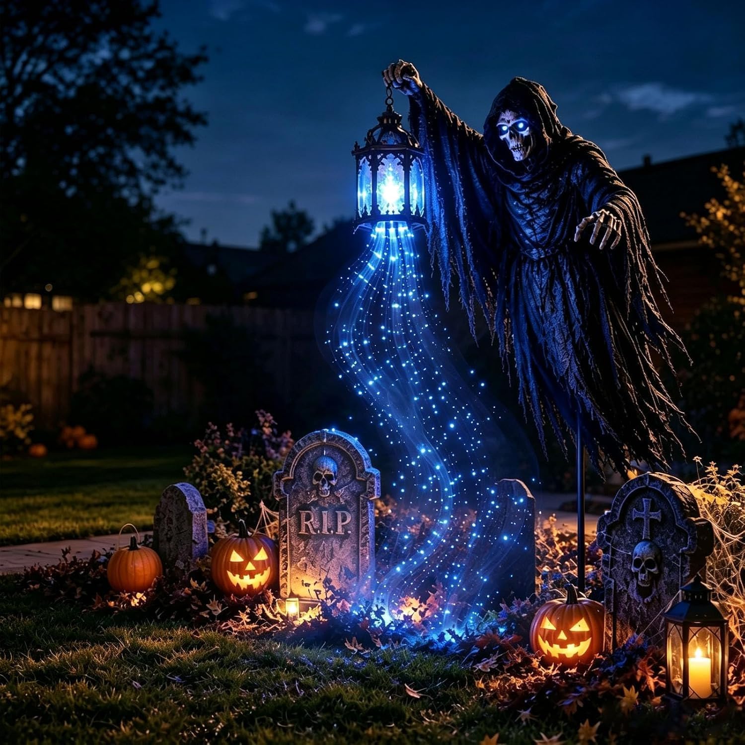 Halloween Grim Reaper Animated Garden Light, Solar Outdoor Decorations，1pc