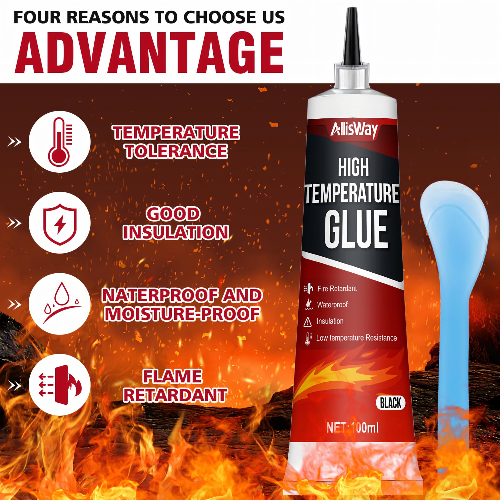 Silicone Alta Temperatura per Stufe, Silicone Nero Sigillante, Colla Alte Temperature per Forno a Microonde, Forno, Piano Cottura a Induzione Cappa Aspirante,100ML