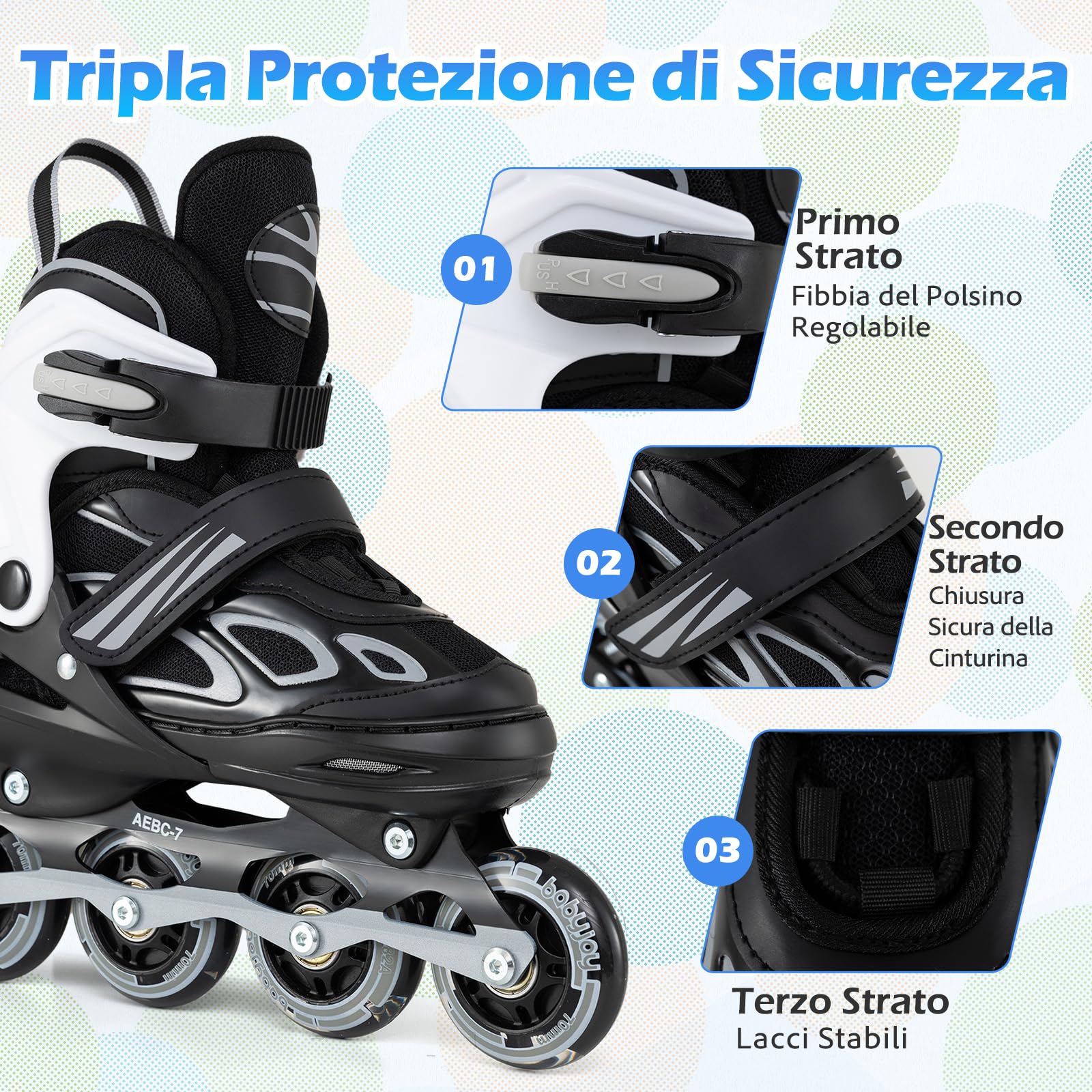 COSTWAY Pattini in Linea a 4 Rotelle per Bambini, Pattini a Rotelle Regolabili con 4 Ruote Luminose e Chiusura a Strappo, per Bambini e Ragazzi 5-14 Anni