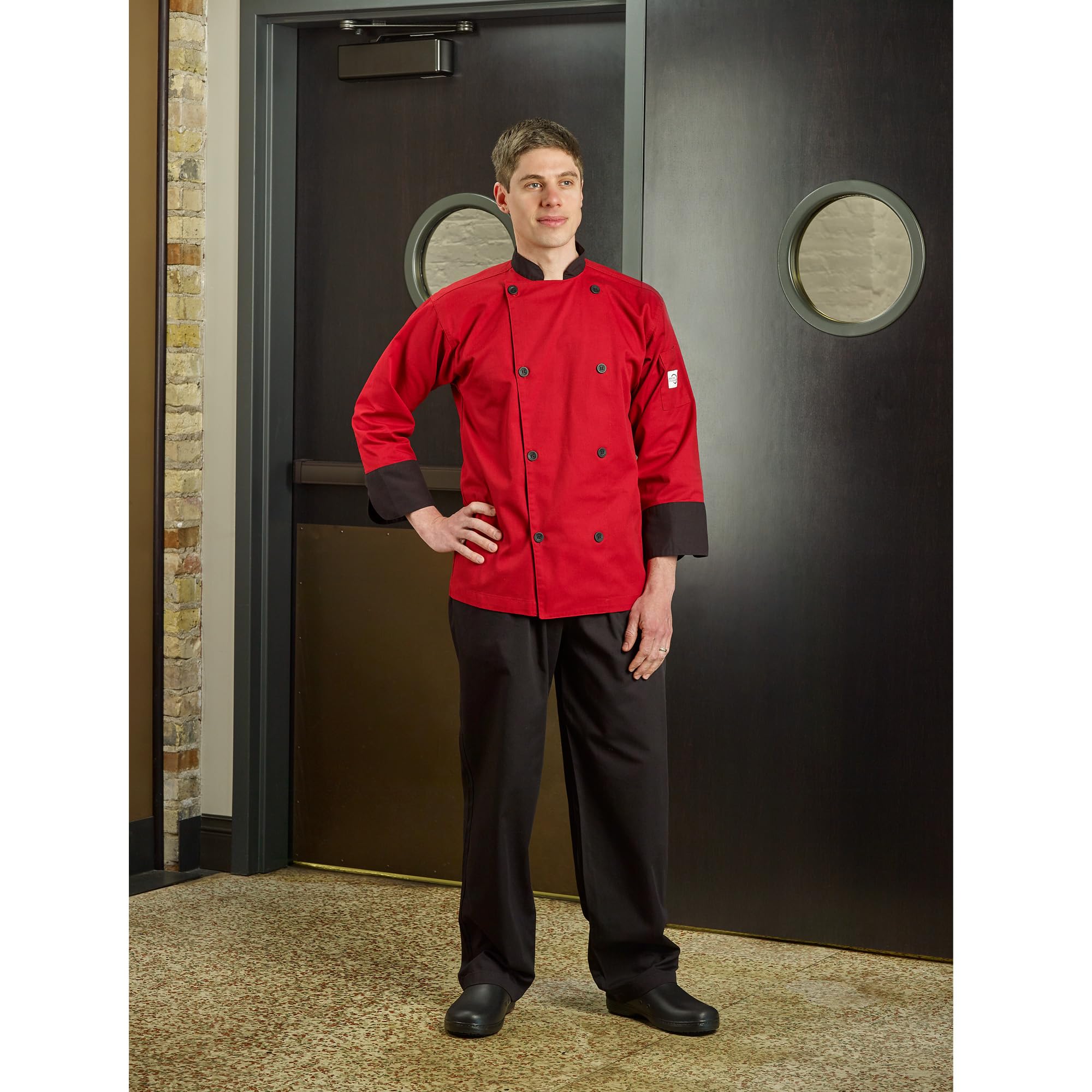 Mercer Culinary Millennia Kochjacke für Herren, 3/4-Ärmel, Größe XL, Rot