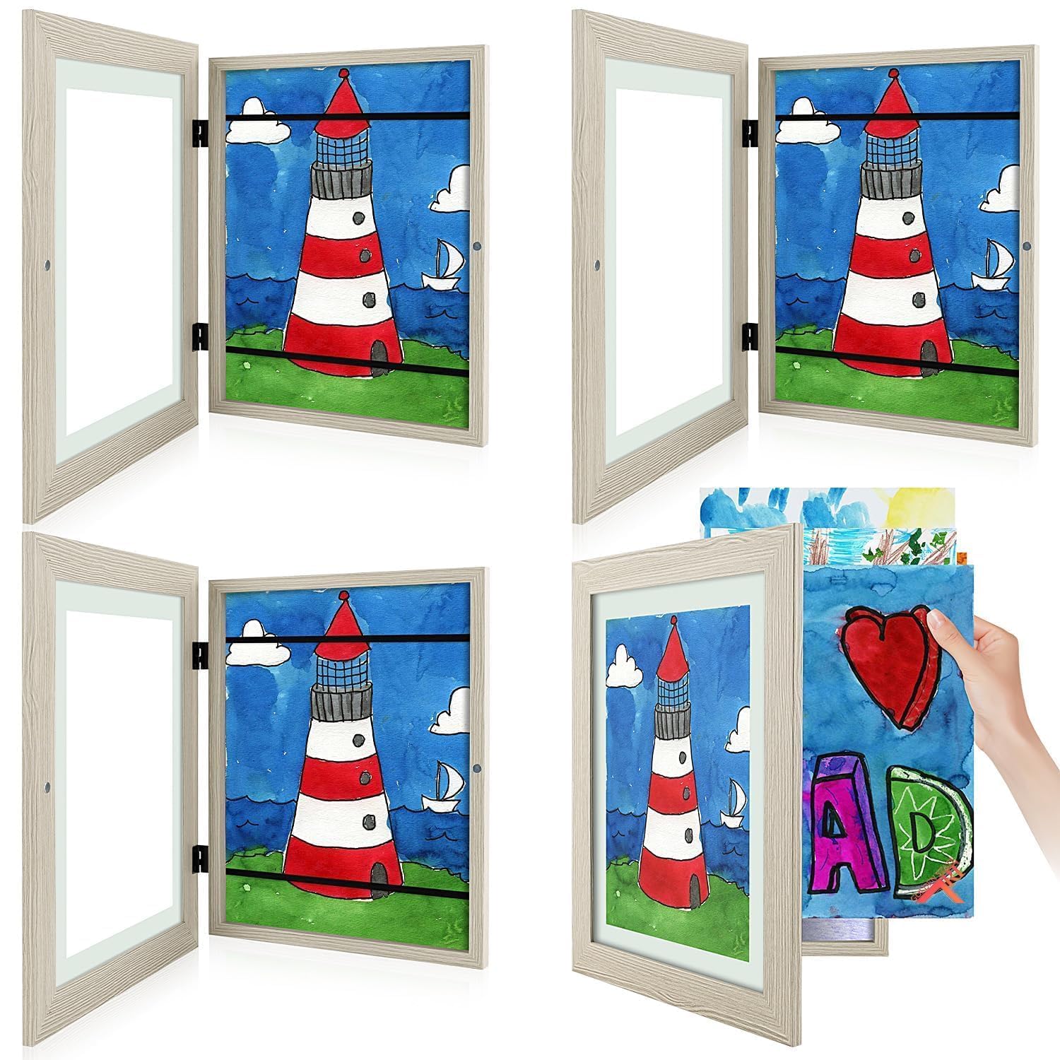 4 Pack 9x12 Front-Opening Kids Artwork Frames Changeable (Grey)