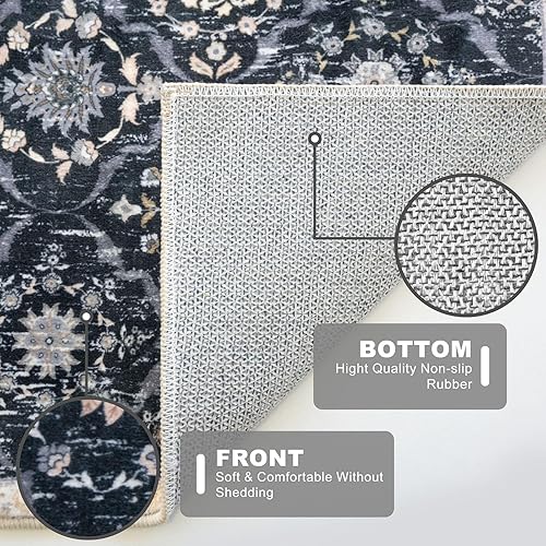 Miniatura 3 de KILOCOCO Alfombra marroquí para pasillo de 2 x 8 pulgadas, lavable, alfombra de pasillo floral vintage, antideslizante, envejecida, bohemio, para