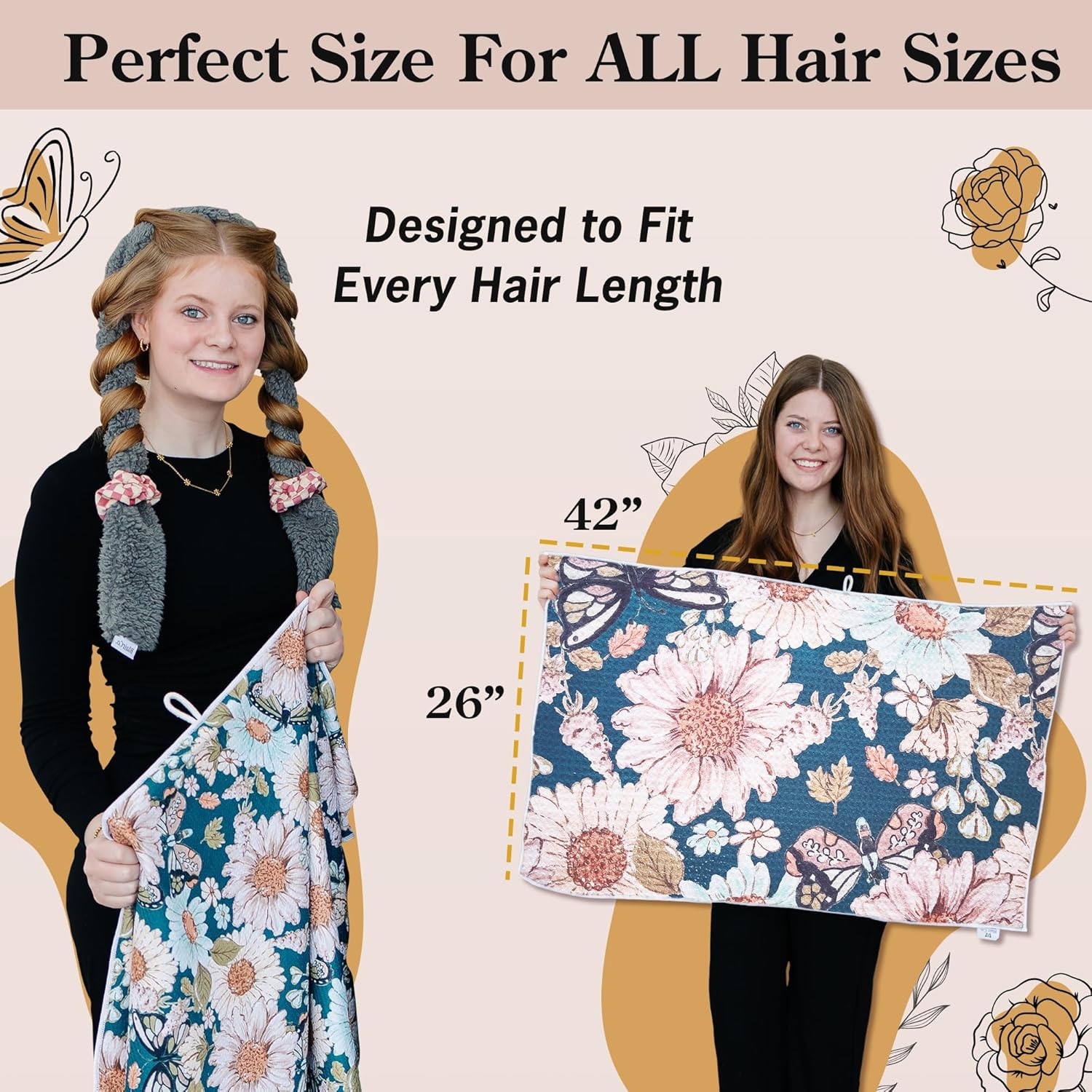 Microfiber Hair Towel Wrap for Women - Anti-Frizz Quick Dry Hair Wrap for Long Hair - Hair Towels for Women, Hair Drying Towel Wrap - Floral Butterfly