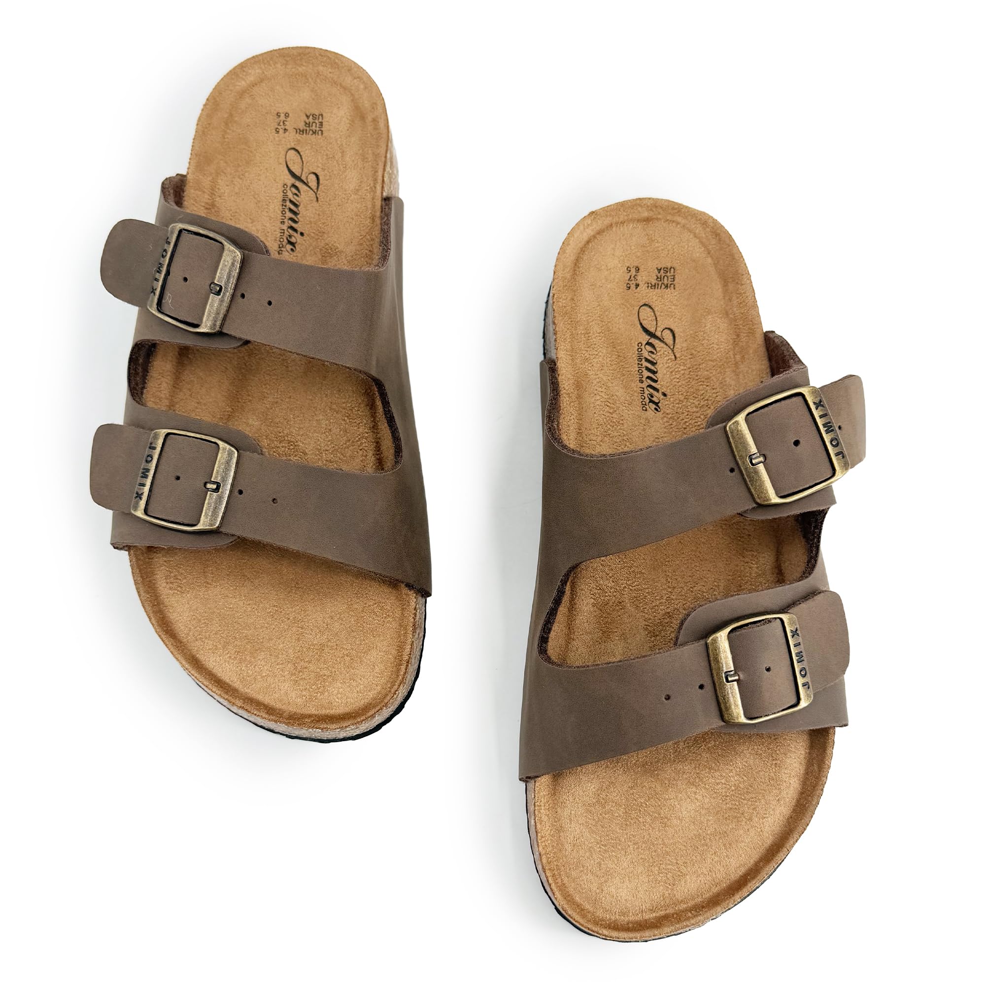 JOMIX Sandali Donna con Doppia Fibbia Regolabile Ciabatte Estive Bassi Plantare Sagomato in Sughero Pantofole Moda Comode con Suola Antiscivolo