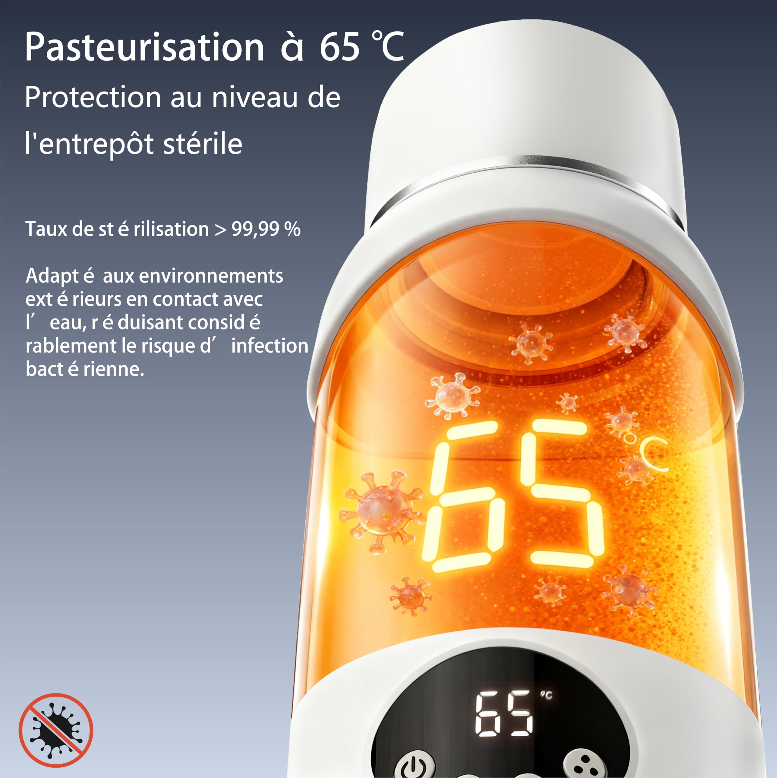 Chauffe Biberon Portable Sans Fil 500ml, Batterie 12000mAh, Chauffe Rapide 3 Min, Température Réglable 37-100°C, Rechargeable Type-C, Inox 316L, Idéal Voyage/Voiture/Nuit