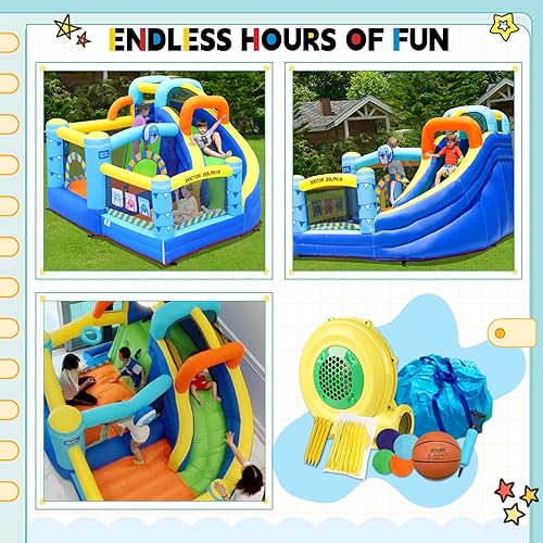 Miniatura 6 de Casa de rebote con tobogán, casa hinchable inflable, casa de rebote interior para niños y niños pequeños, casa de salto de doctor delfín al aire
