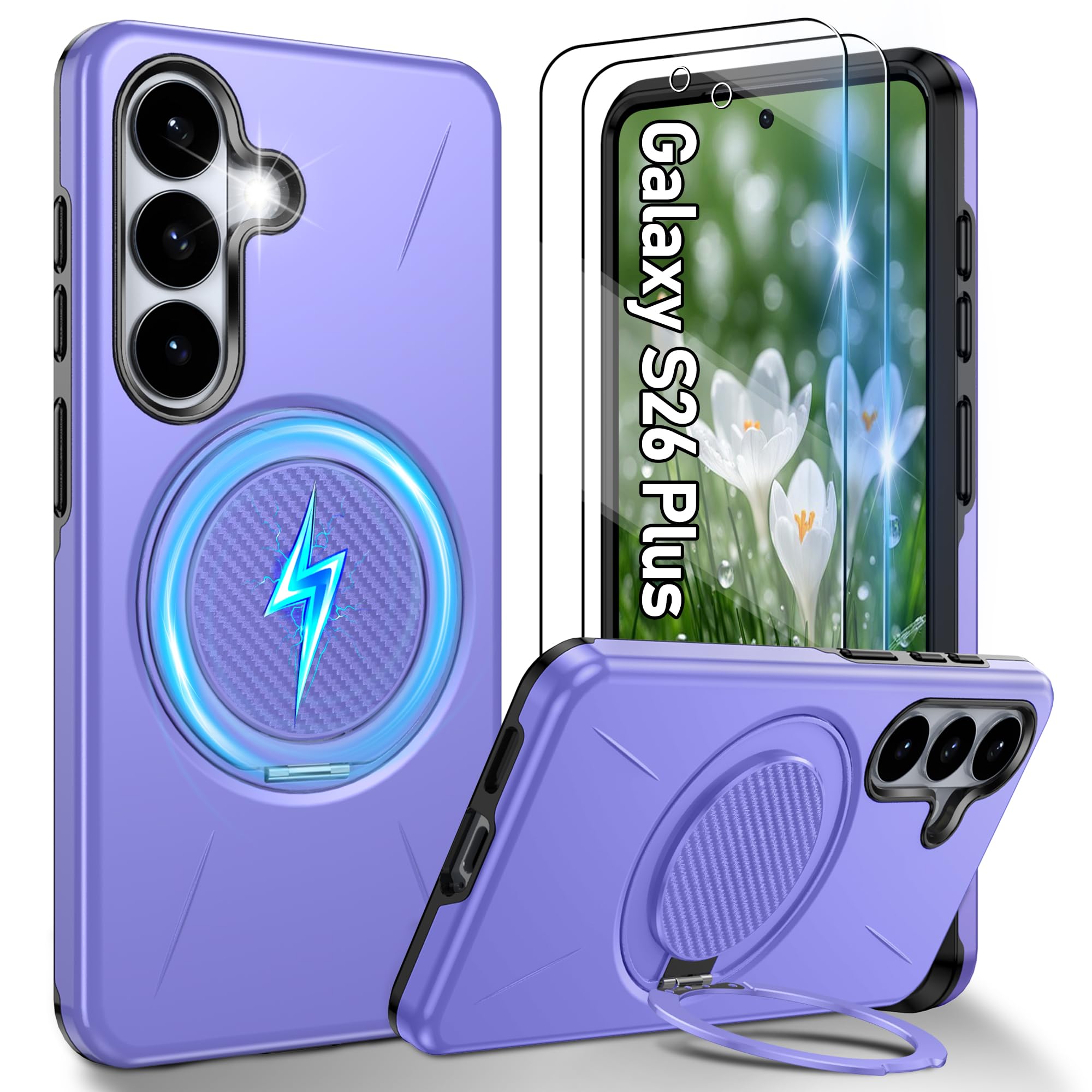 Gritup für Samsung S Serie Gehäuse [Kompatibel mit MagSafe Zubehör]: 2 Stück HD-Bildschirmschutz, eingebauter Kickstand, Dual Layer Stoßdicht, Kamera Guard, Samt Touch