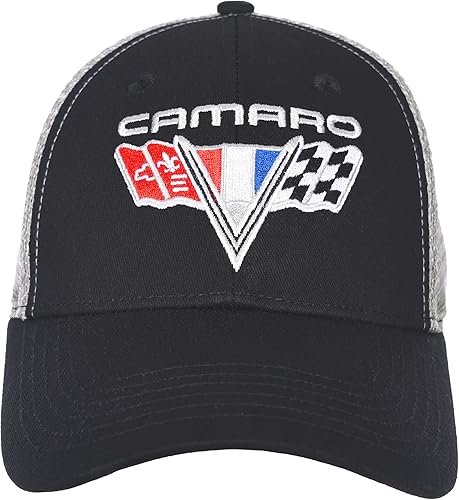 JH DESIGN GROUP Gorra ajustable con logotipo de Chevy Camaro V-Flags para hombre, color negro y gris, Negro- gris