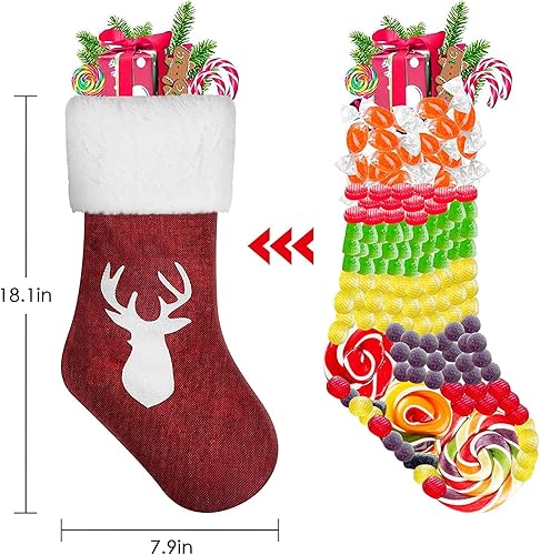 Miniatura 3 de Medias de Navidad juego de 4 Papá Noel muñeco de nieve reno personajes de Navidad peluche 3D con puño de piel sintética decoraciones de Navidad y