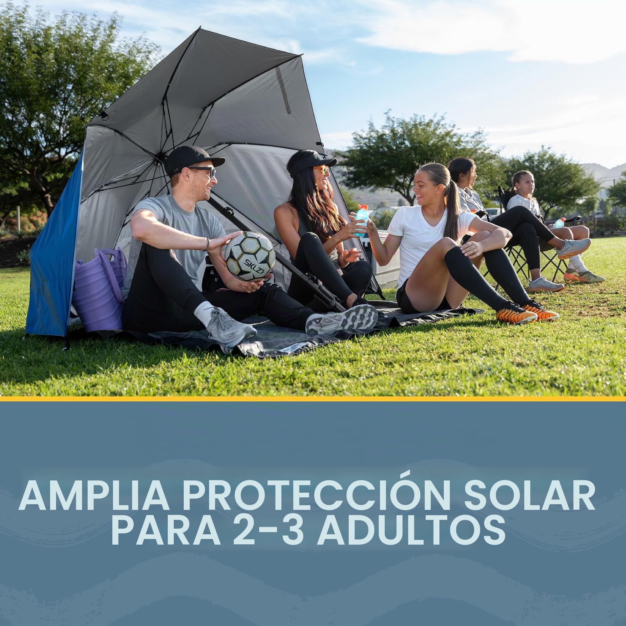 Sport-Brella Fieldedge - Sombrilla de protección solar UPF 50+, toldo plegable de 6 pies con paneles laterales patentados, broca de barrena premium y bolsa de transporte para sombra al aire libre en