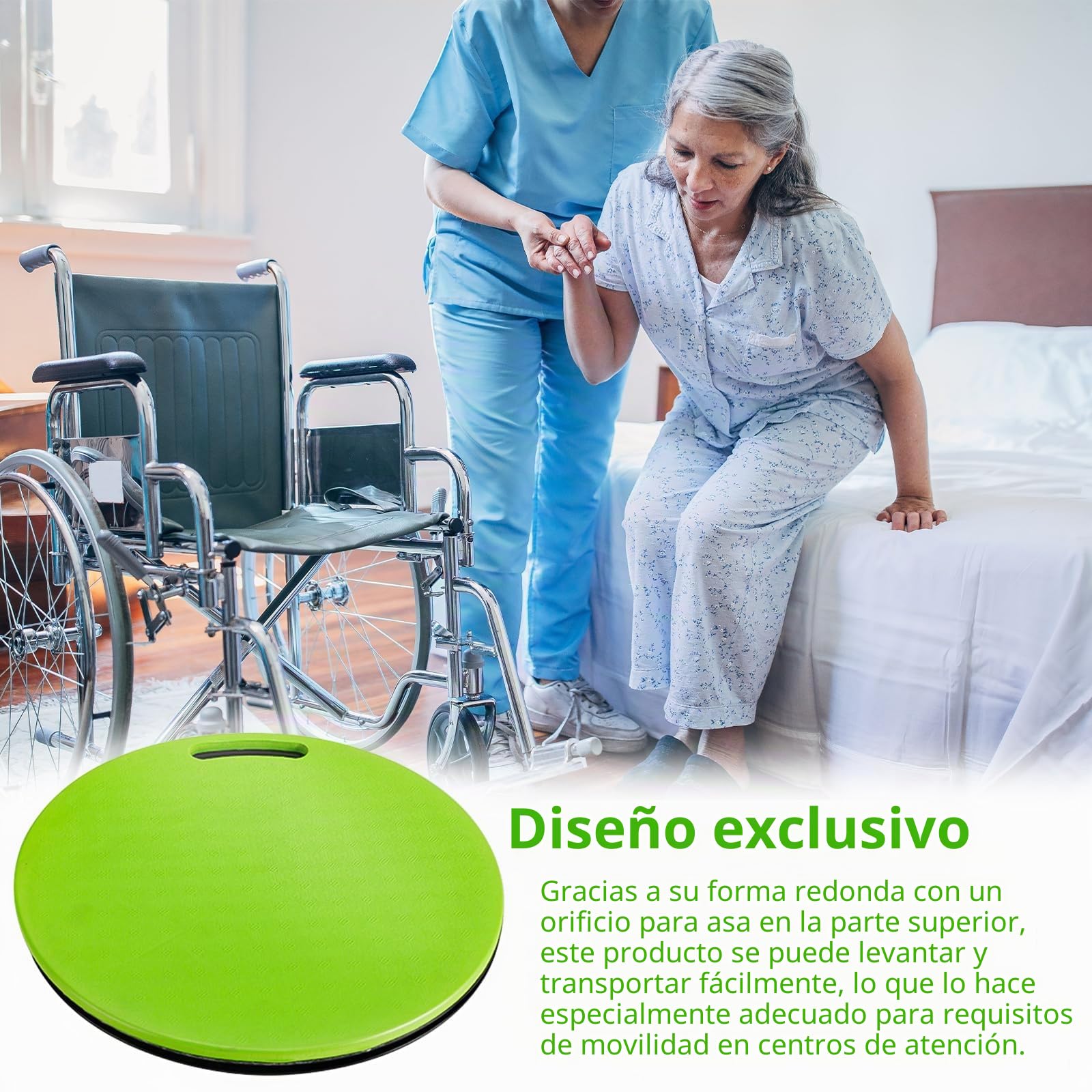 Tabla de Transferencia, Disco de Transferencia de 39 cm con Orificio para Ayuda de Movilidad Ayuda de Transferencias para Pacientes Mayores y Discapacitados con Capacidad de Carga de 150 kg