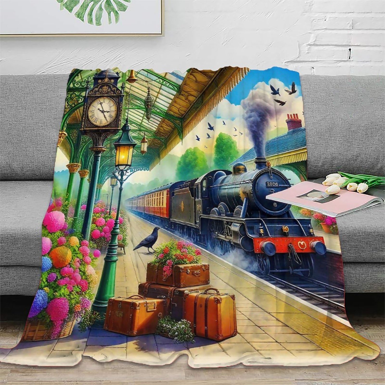 Plaid microfibre chaud qualité supérieure à motif imprimé 3D train de collection