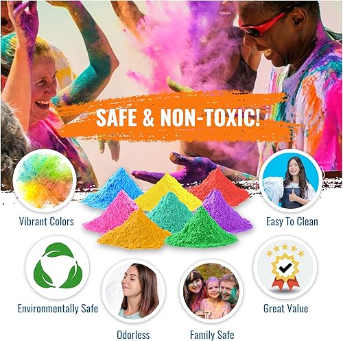 Miniatura 3 de Color Blaze Holi - Polvo de colores  1 libra de cada color  rosa, rojo, naranja, amarillo, verde, verde azulado, azul, morado  para carreras
