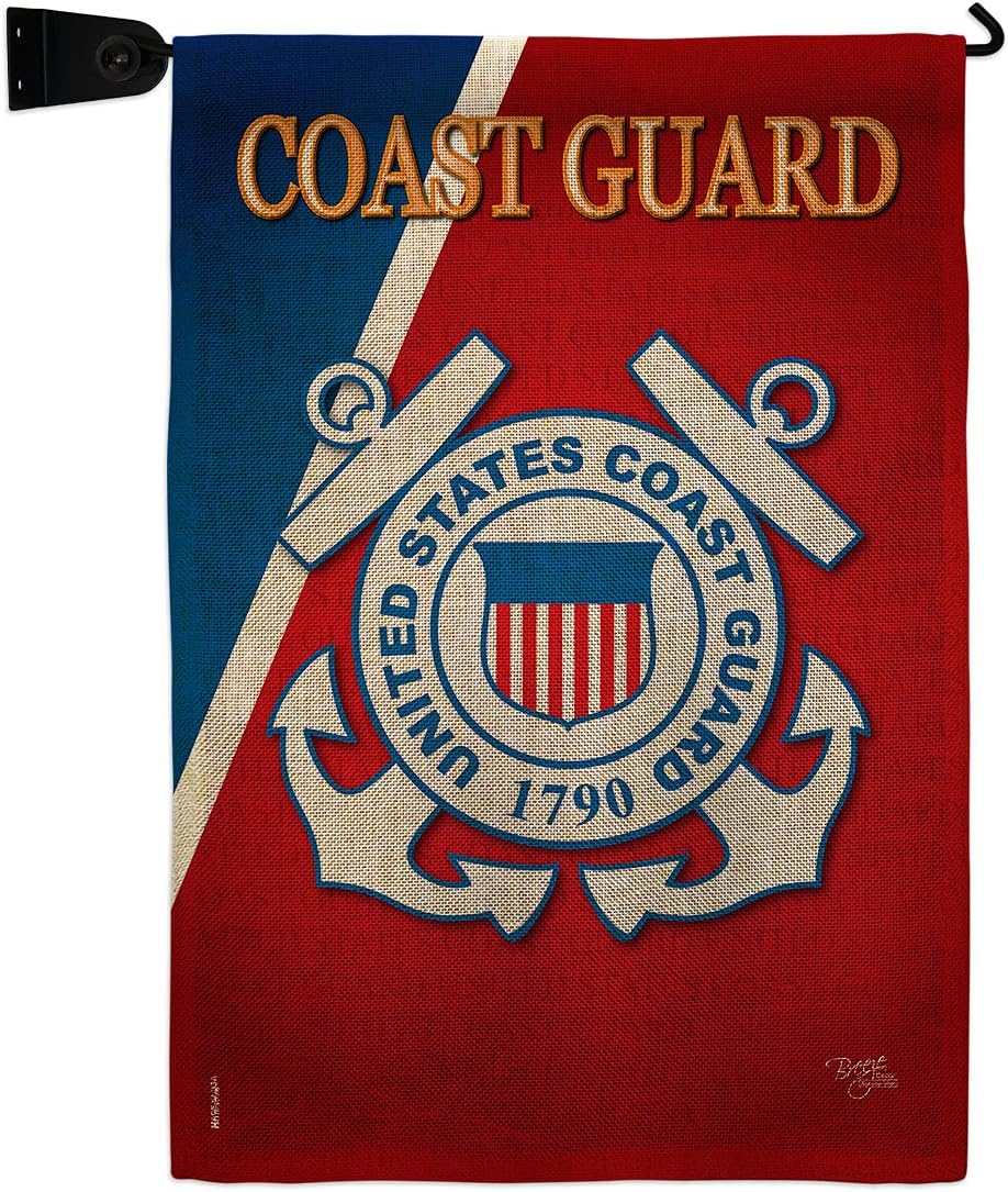 Coast Guard Garden Flag Set with Stand Armed Forces USCG Semper Paratus United State American Military Veteran Retire Official Small Gift Yard House Banner Double-Sided Made In USA 13 X 18.5