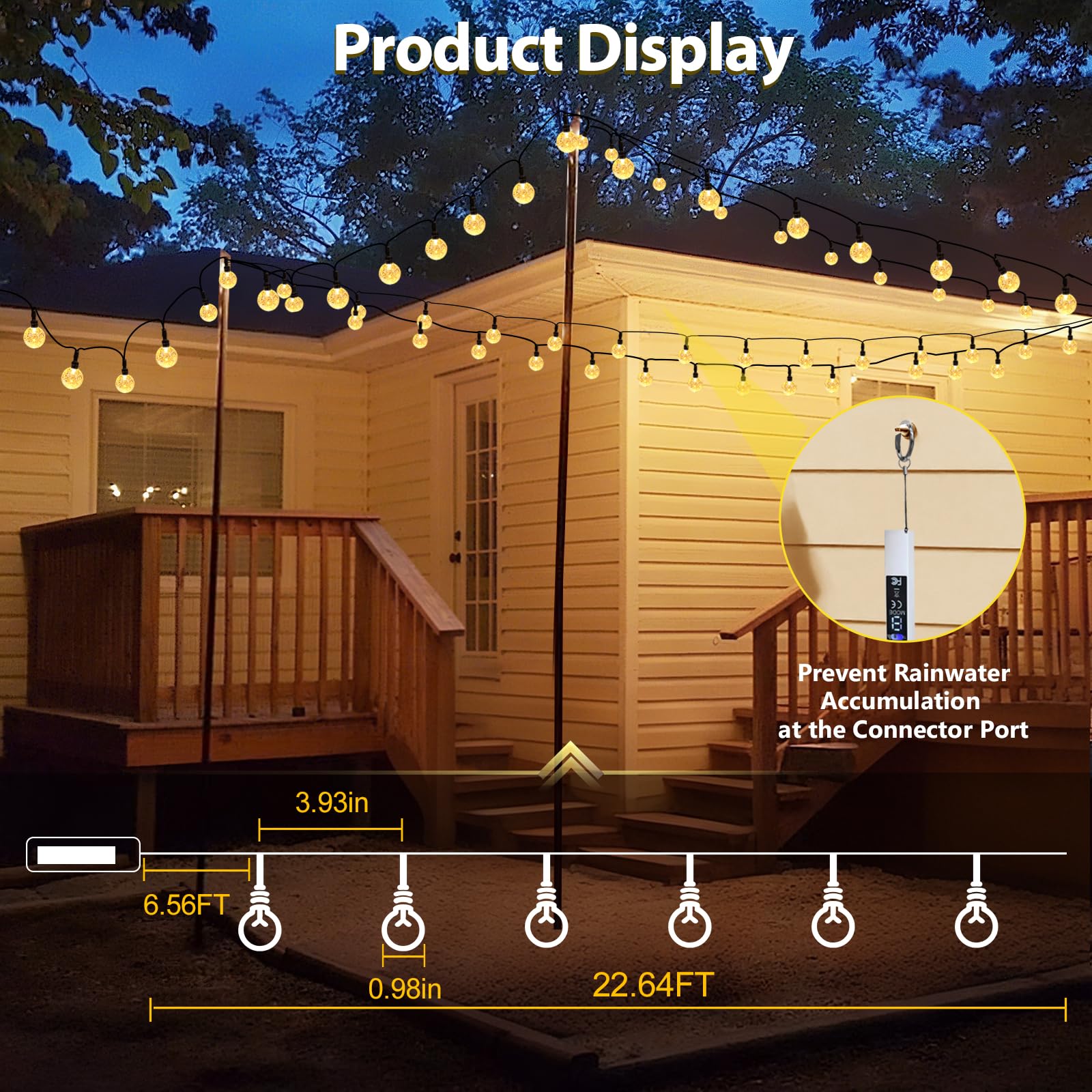 SeaShine Wiederaufladbare batteriebetriebene Lichterkette, 6,7 m, 50 LEDs, Kristallkugel-Lichterkette, IP65 wasserdichte Batterie-Lichterkette mit Fernbedienung, Timer, für Schlafzimmer, Outdoor