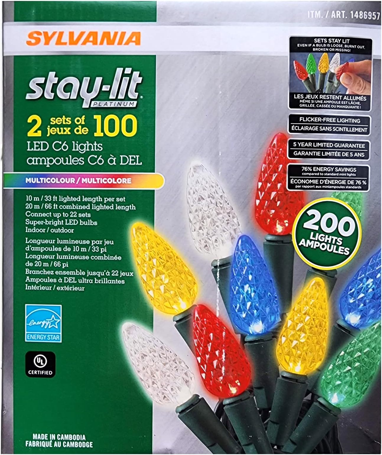 Sylvania StayLit LED C6 Outdoor/Indoor String Lights, 2