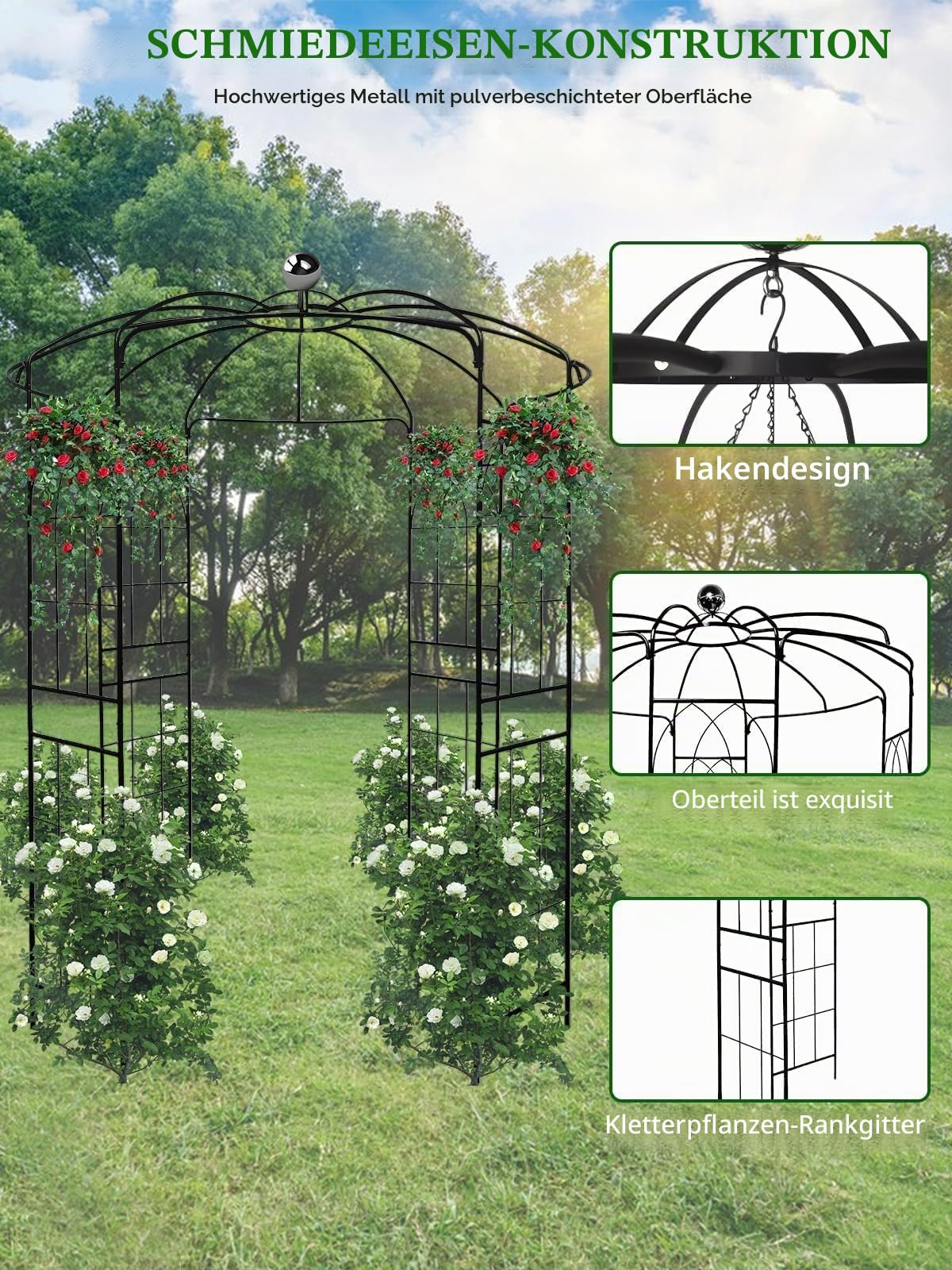 Kalolary 2,9 M 4 Seitige Metall Großer Vogelkäfig Gartenbogen | Hochleistungs Gartenlaube für Kletterpflanzen Hochzeit Spalier Torbogen Gemüse Blumen Ranken Kletterhilfe Hinterhof Freien