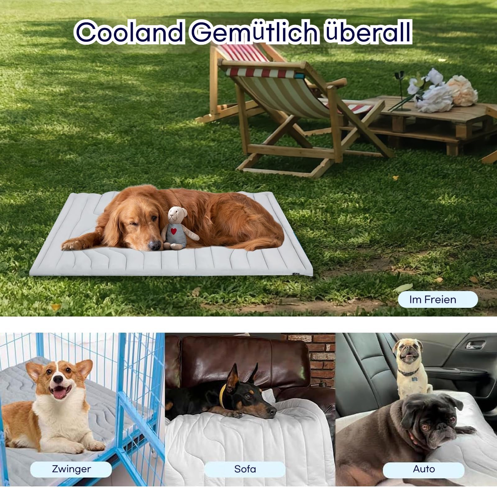 Die Innovative Kühlmatte Für Hunde, Kühlmatte Hund Aus Kühlgewebe Wendbar, Maschinenwaschbar, Selbstkühlende Pads Sicher Und Komfortabel Für Deinen Hund (L)