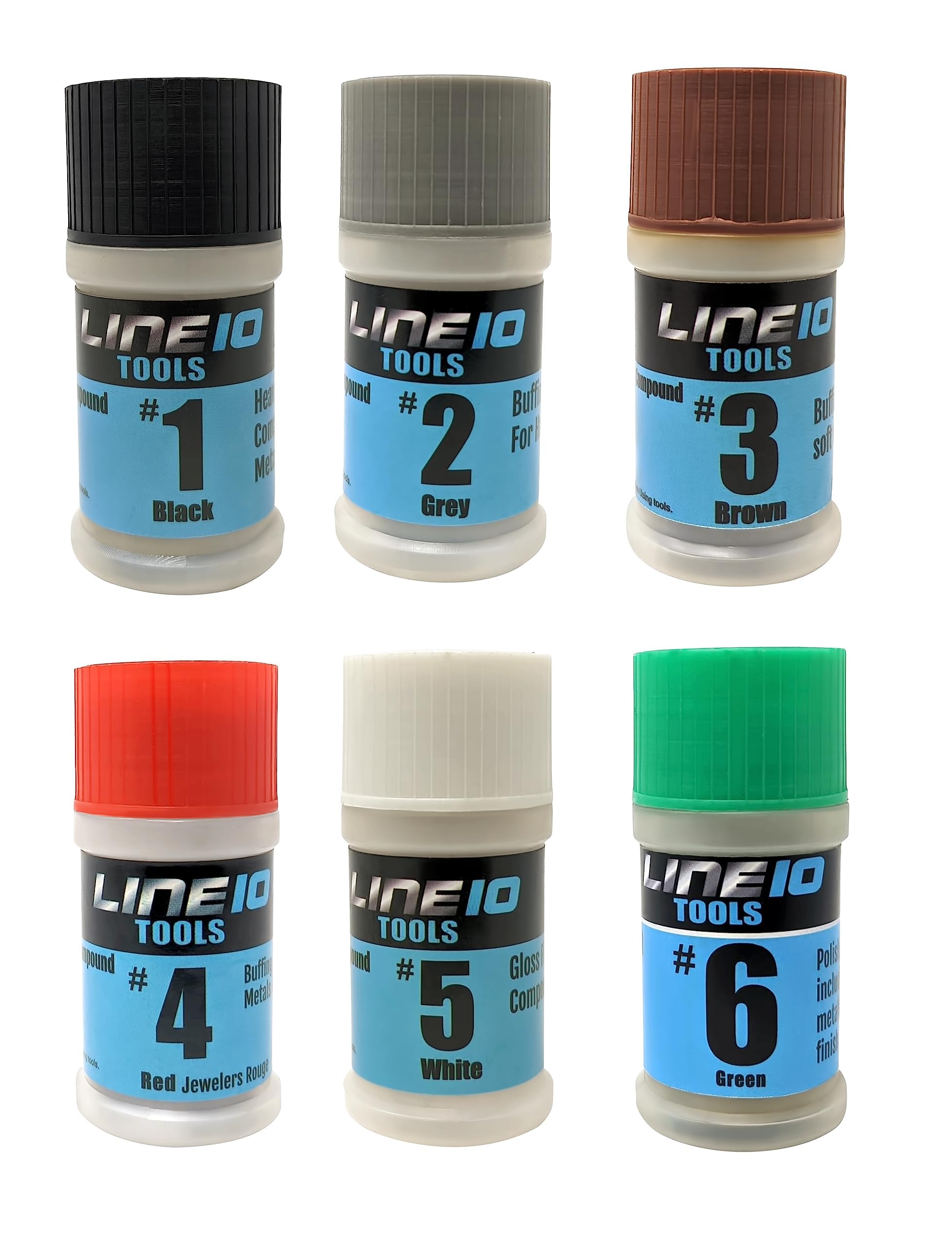 LINE10 Tools Metal Polishing Buffing Compound Set 2oz Polish Paste for Aluminum Stainless Steel Jewelry Red Rouge Green Lapping Black Tripoli Brown White Brown Grey Solid Stick Bar