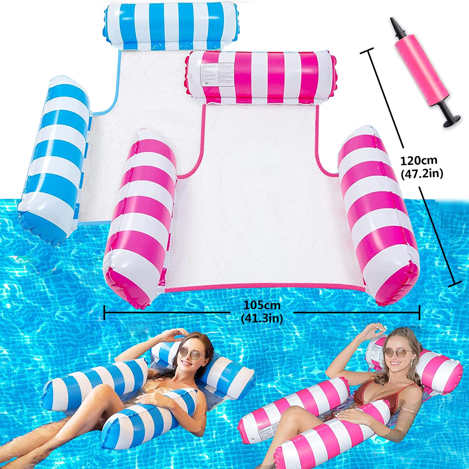 Inflatable Pool Floats Water Hammock for Adults Xndryan 2 Pack Inflatable Hammocks Pool Hammock with Manual Pump Swimming Pool Floating Chair Bed Lounger Saddle - Image 3