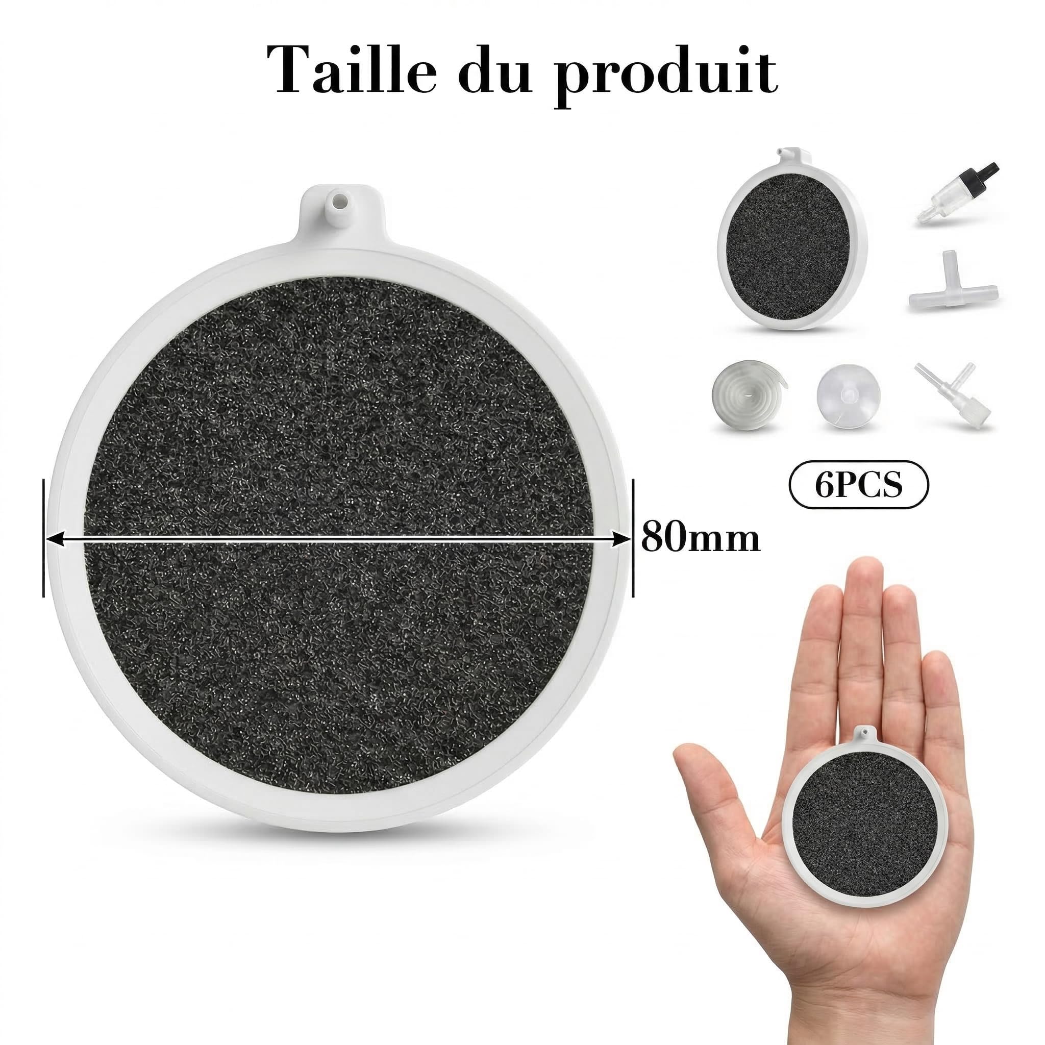 Diffuseur d’air Aquarium 6 pièces – Pierre à air Nano Bulles Fines Silencieux – Kit Complet avec Tuyau 2 m, clapet Anti-Retour et Valve réglable – Oxygénation Efficace Aquarium 60 à 120 cm