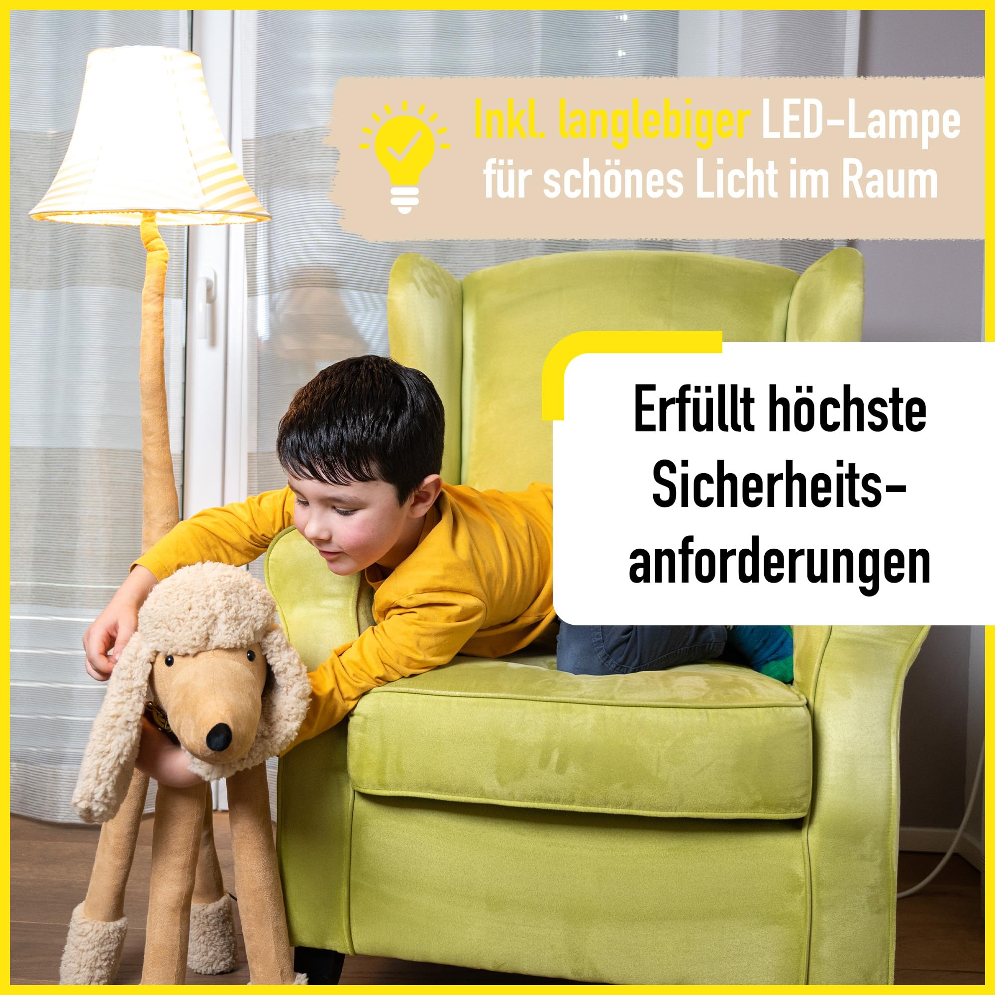 Happy Lamps Bello der Pudel LED-Stehampe 126 cm, Kinderzimmer Deko | handgefertigt, kindersicher, ideal fürs Kinderzimmer, Geschenkidee