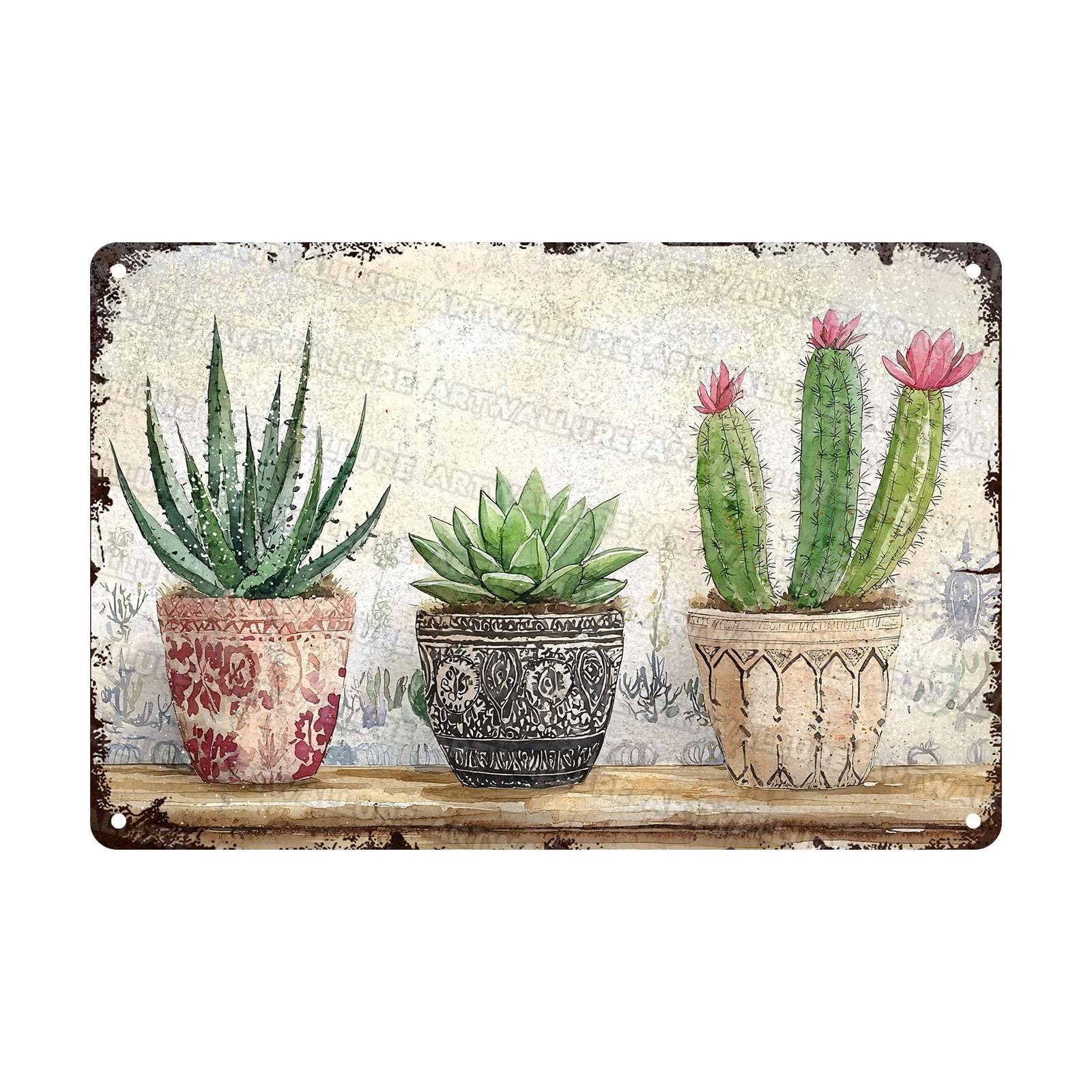 Cactus Metal tin Sign Watercolor Cactus Tin Sign Green Plant Wall Decor 8X12Inch
