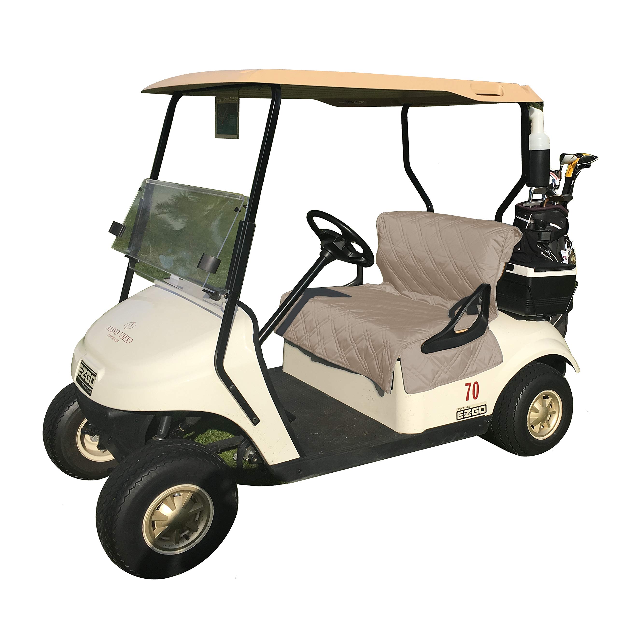 Formosa Covers | Reversible Golf Cart Seat Cover, Protect Your Thighs from Hot Seats, Stay Warm in Winter with Microfleece for Golf Lovers | Black and Taupe