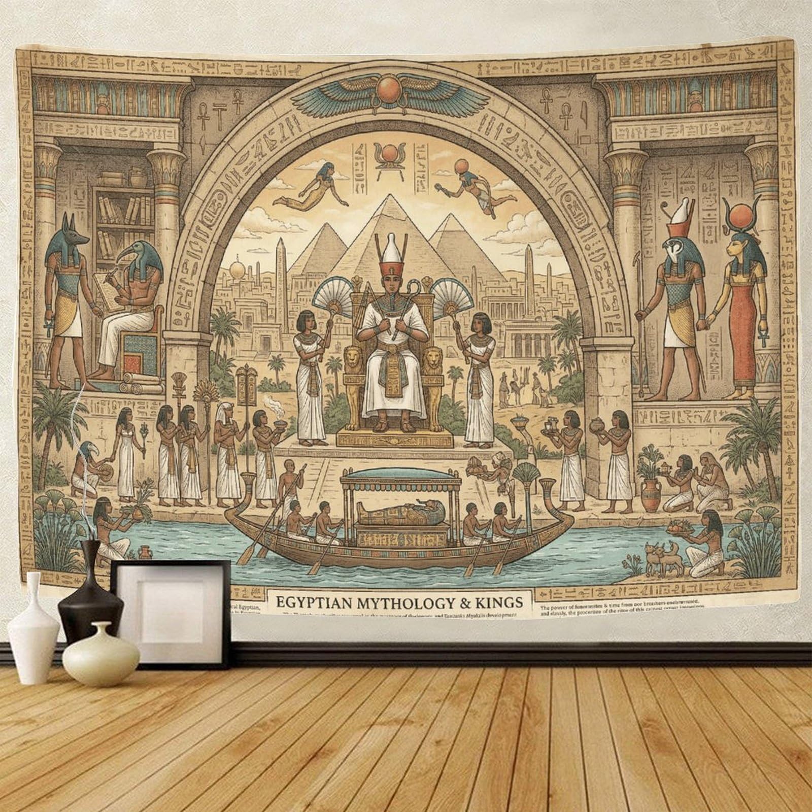 GPMNBCXZK Egyptian Pharaoh Wall Tapestry Bedroom Home 3D Pyramid Printed Decorative Hanging 180cmx230cm