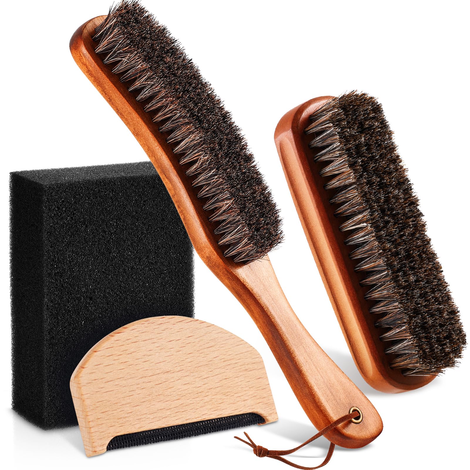 4-teiliges Rosshaar-Filzhutbürsten-Set mit Reinigungsschwamm, Cowboyhut, Holz-Fedora-Hut, Reinigungsset, Baseballkappe, Fusselbürste, entfernt Staub für Haare, Möbel, Anzüge, Kleidung (Stil D)