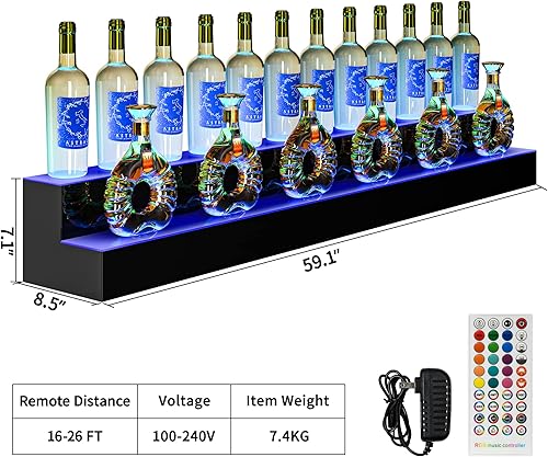Miniatura 7 de YITAHOME Estante de exhibición de botellas de licor con luz LED estante de alcohol de licor de 2 pasos de 60 pulgadas para fiestas en el mostrador
