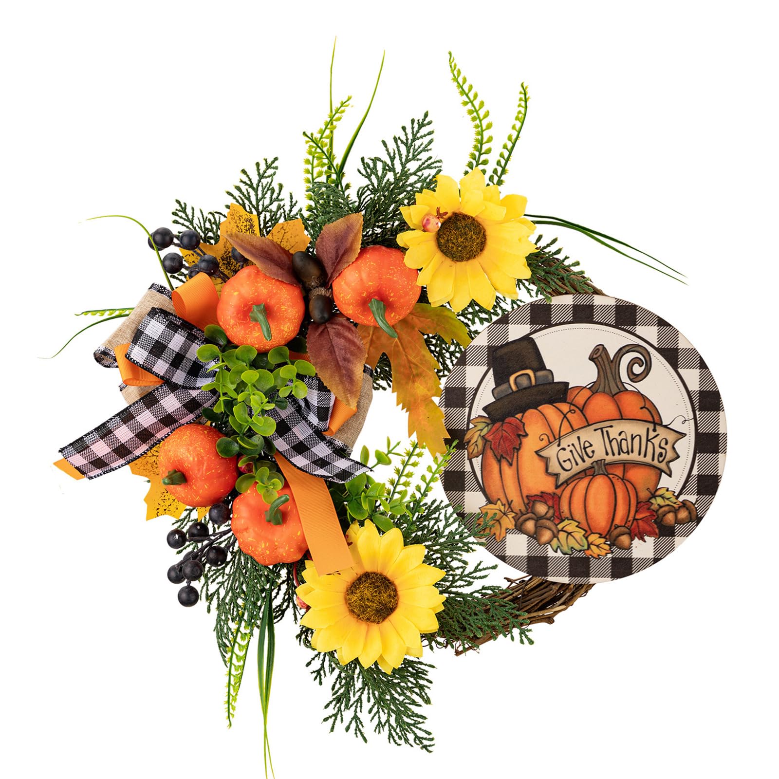 Xinsheinelry Harvest Festival Theme Pumpkins and Sunflowers Wreath Garlands for Thanksgiving Stylish Indoor Outdoor Decoration Indoor Outdoor Wreath
