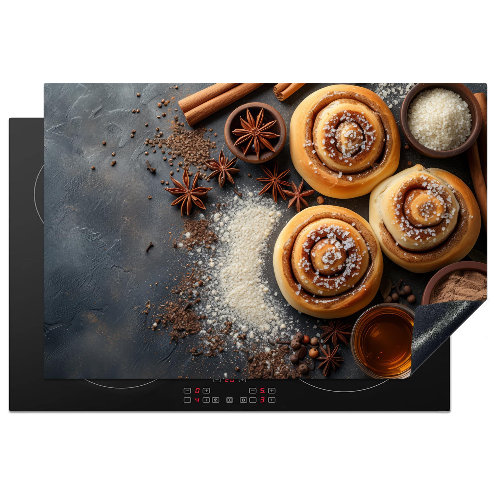 KitchenYeah© Induction Hob Protector Mat 20.3"x29.9" / 76x51.5 cm Cooker Top Protectors Cover Ceramic Covers Electric Hobs Vinyl Cinnamon Rolls - Concrete - Cinnamon - Cinnamon Rolls
