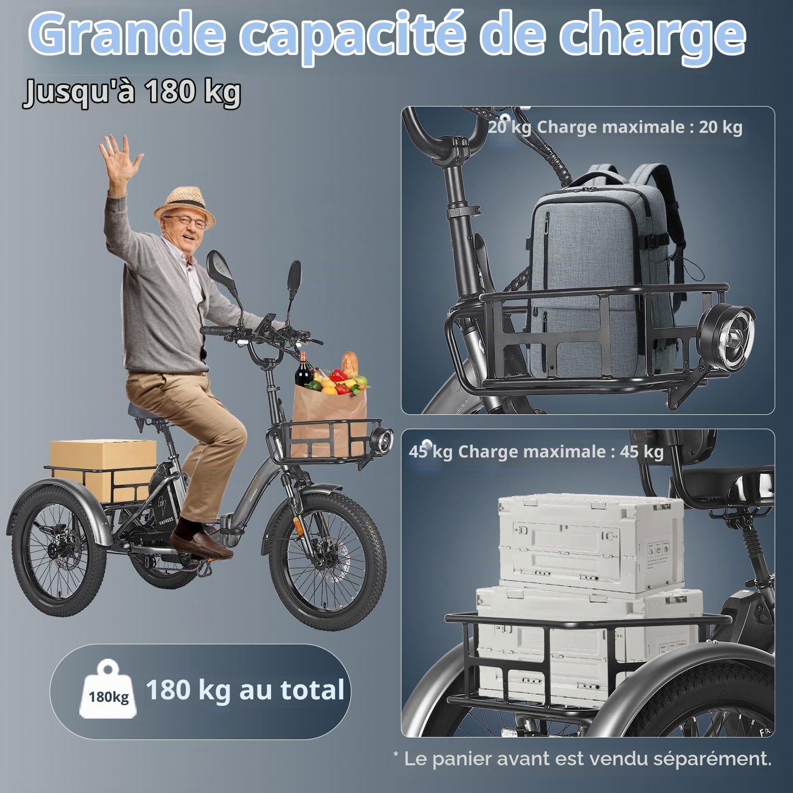 Fafrees F20 Mate Tricycle Adulte Electrique, FatBike Electrique Pliant avec 48V 12/23,45AH Lithium Batterie Jusqu'à 60-140km, Velo 20 Pouces pour L'extérieur avec Miroir & Panier Arrière