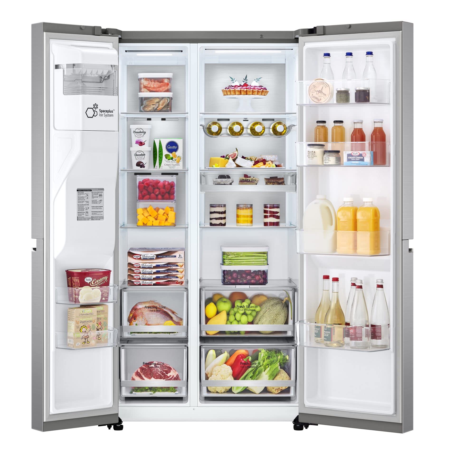 LG GSLV90PZAE Frigorifero Americano Side by Side Total No Frost con Congelatore, 635 L, Dispenser Acqua e Ghiaccio UV Nano, Door Cooling, Linear Cooling - Frigo Smart con Wi-Fi e Freezer