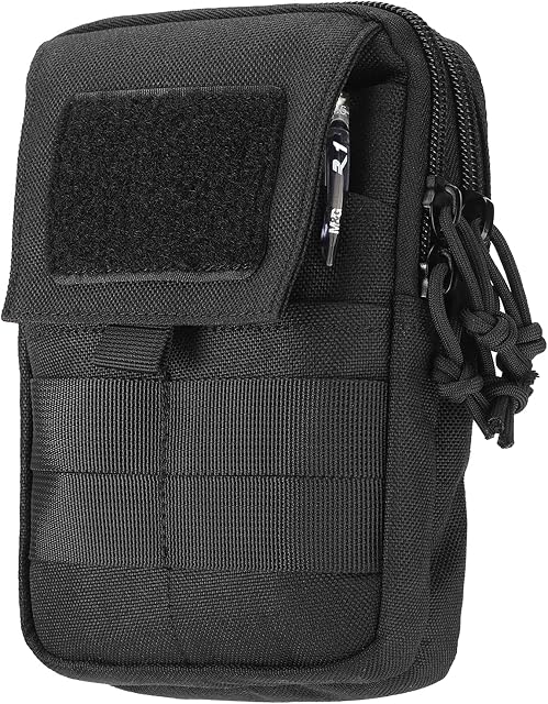 LefRight Multipurpose Tactical Molle Mobile Phone Belt Pouch EDC Gadget Slim Utility Waist Bag with Cellphone Holster Large Black