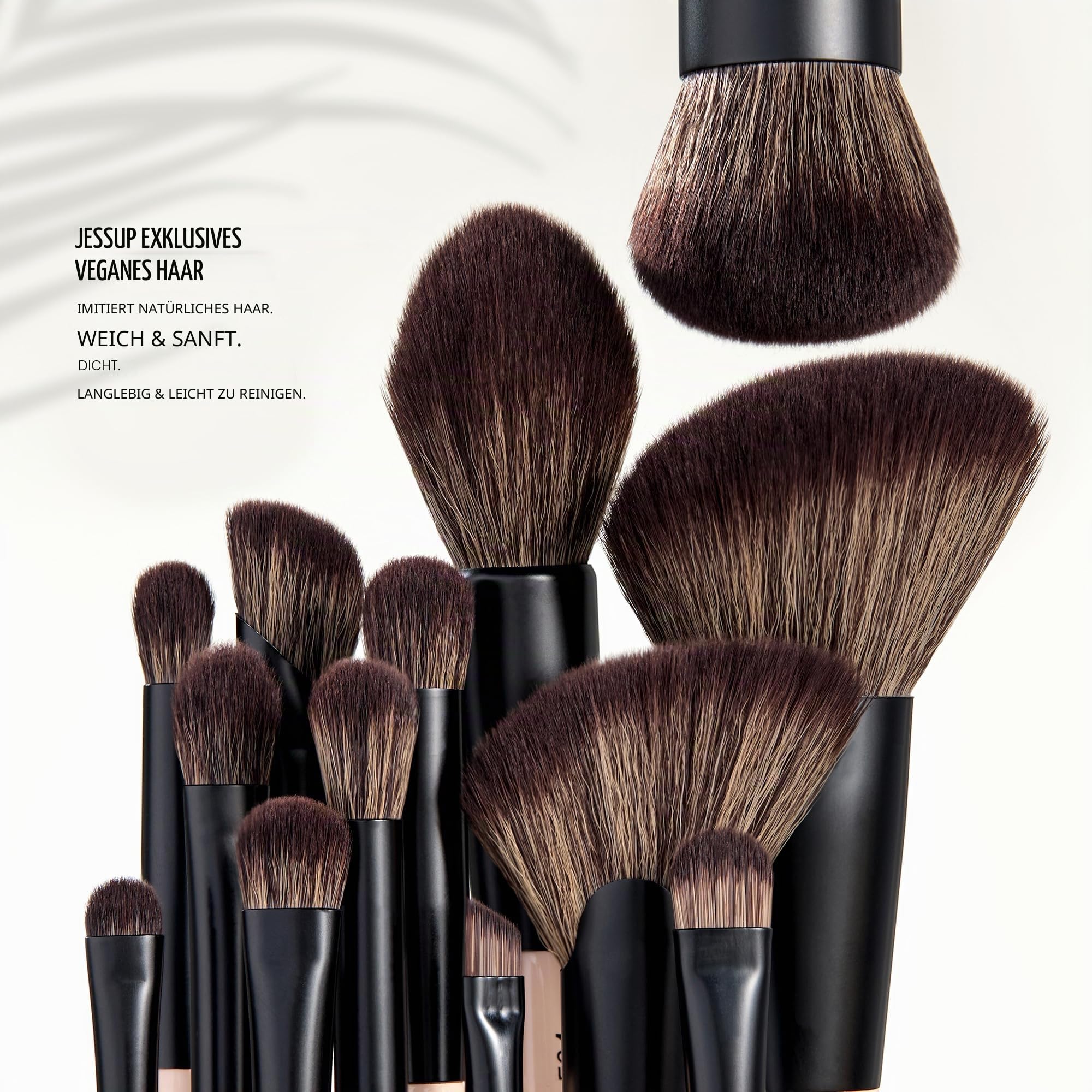 Jessup Pinselset Make Up Pinsel Set 14-in-7 doppelseitig Makeup Pinsel Foundation Concealer Rouge Lidschatten Kontur Bronzer Puder Verblenden Augenbrauen Eyeliner tierversuchsfrei Pfirsichstaub T600