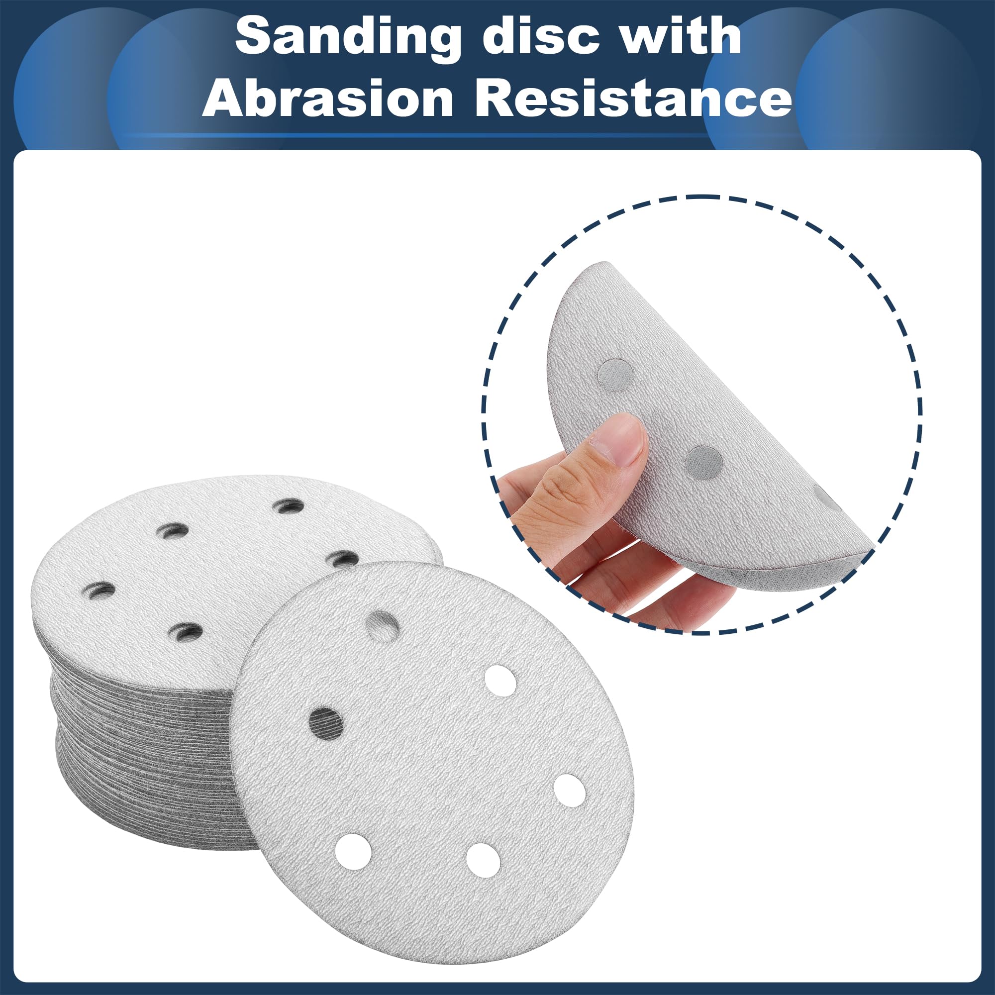 INFINAUTO Sanding Discs, 4.92" 6 Hole 800 Grit Automotive Repair Round Hook and Loop Sandpaper Aluminum Oxide White, 50 Pcs - Image 3