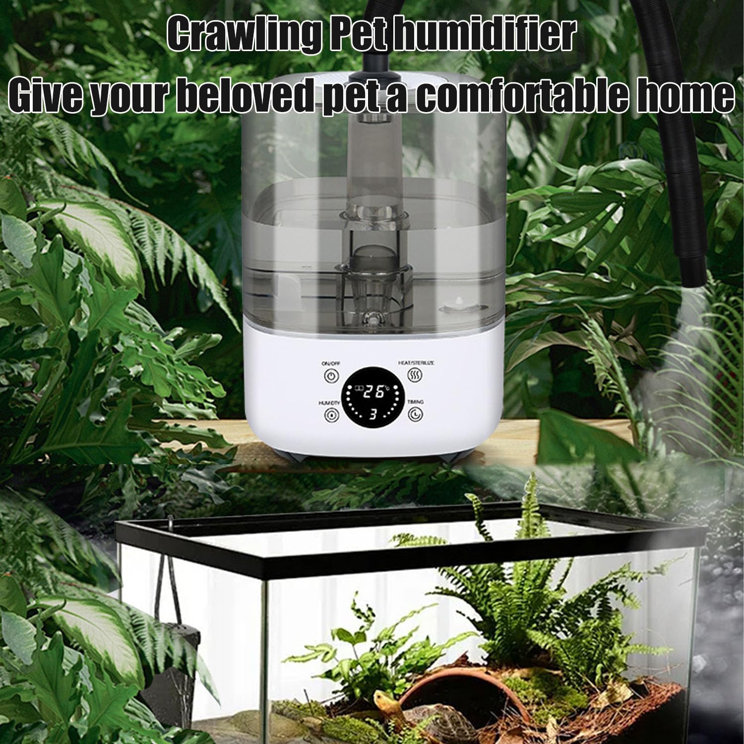 Humidificador para reptiles de 5 l, relleno superior ajustable para terrarios, anfibios, hierbas con manguera de extensión, fabricante de niebla multifuncional para el hogar