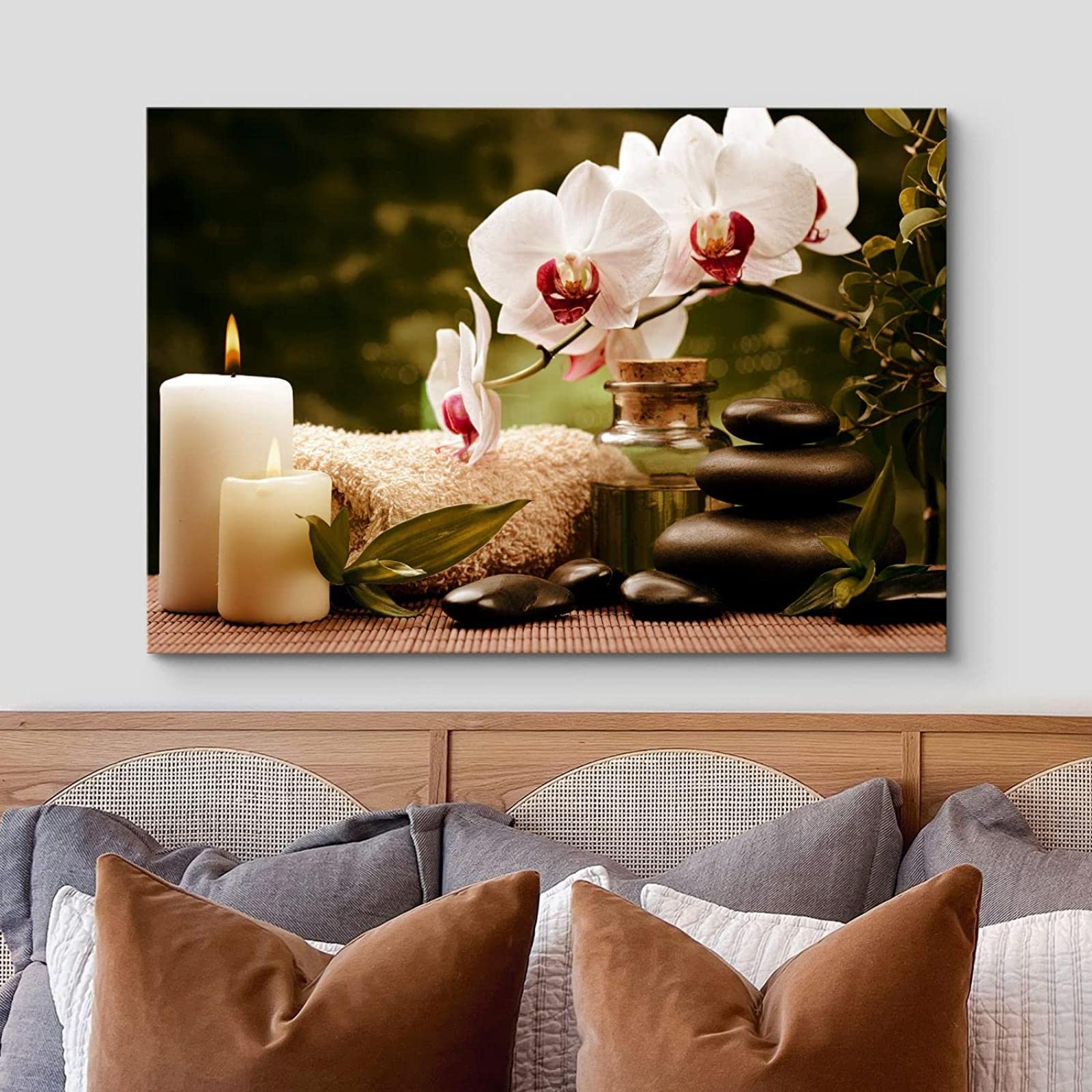 Tableau, Composition Zen De Pierres Noires Et Bambou - 40x40