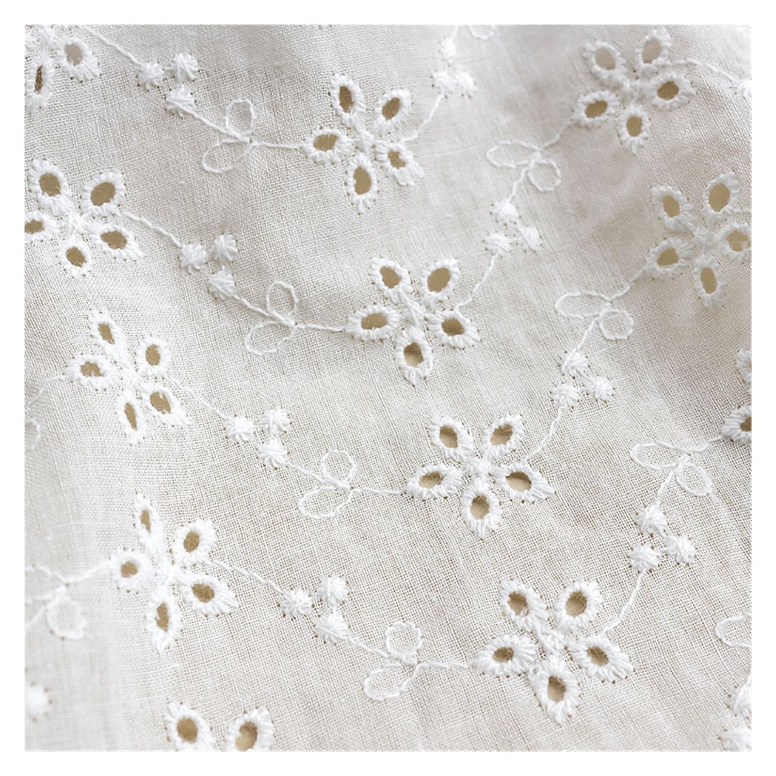 Embroidered Cotton Fabric Cotton Lace Fabric 1 yard Ivory Cloth Embroidered Shirt Clothing Top Wedding Dress Sewing Material 135cm 53'' Wide