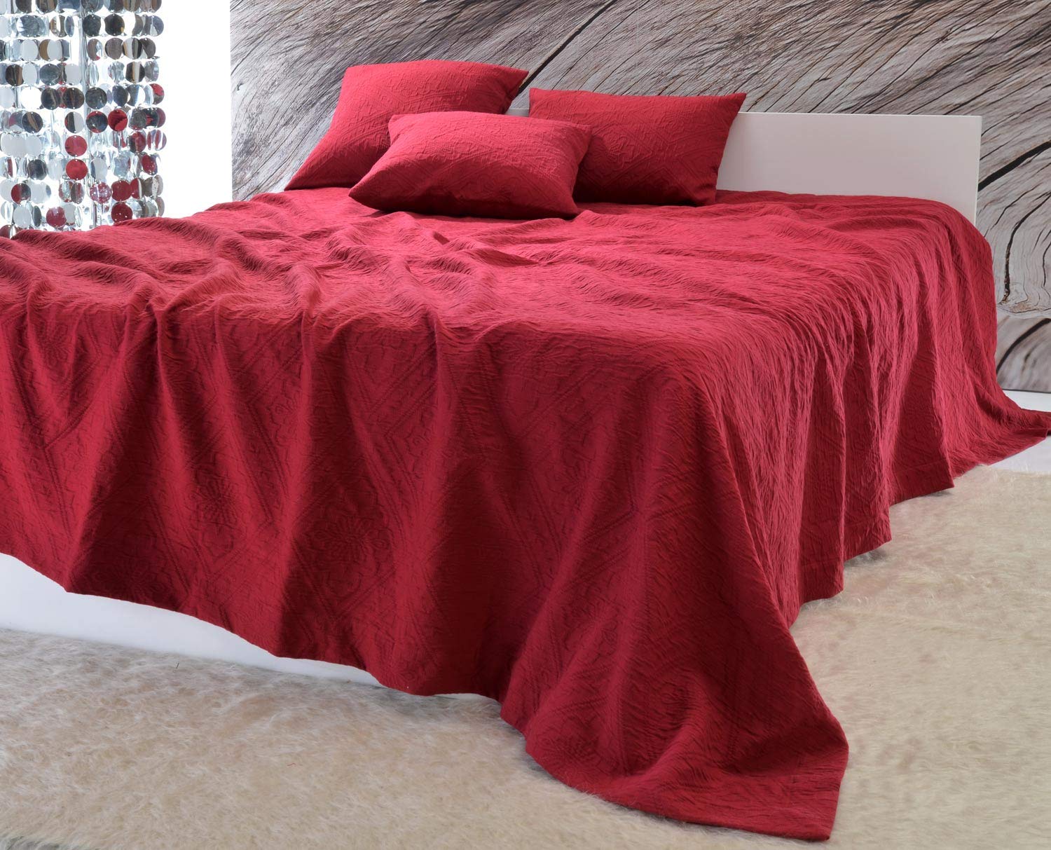 Wohnen & Accessoires Elegante copriletto "Faro" in 100% cotone, da 180 x 260 cm fino a 260 x 300 cm, copridivano con motivi floreali, diversi colori o cuscini (bordeaux, 260 x 300 cm)