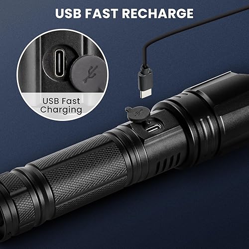 Miniatura 3 de LED recargable 90,000 linternas de alto lúmenes, paquete de 2 luces de flash superbrillantes con 5 modos, linterna de mano de alta potencia para el