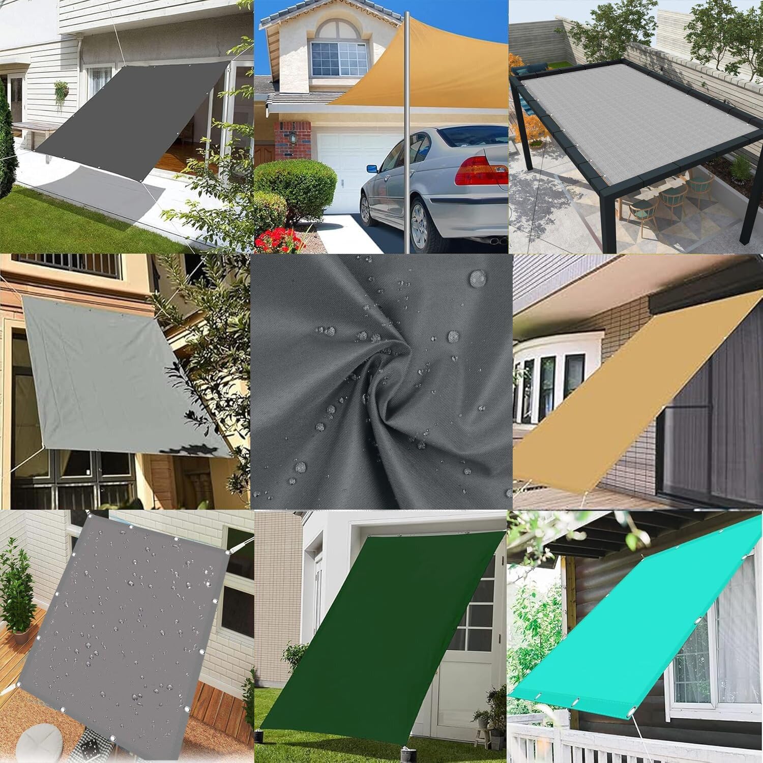 Voile d'ombrage robuste imperméable et anti-UV pour jardin, terrasse, avec œillets et cordons, 3,5 x 3,5 m, gris foncé