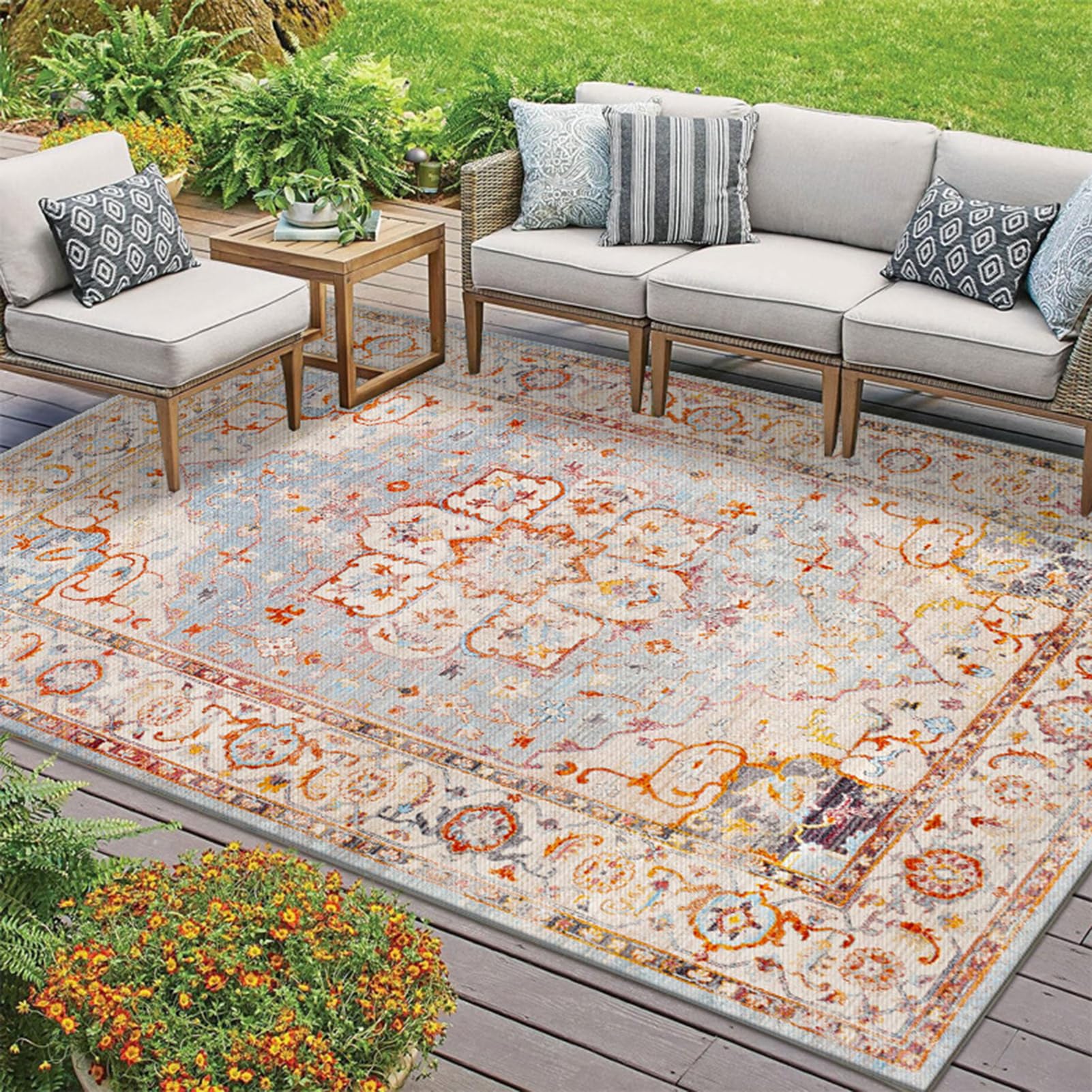 HGTRH Outdoor Rug Patio Rug, Outdoor Carpet for Patio Various Sizes, Crystal Velvet Fabric Outside Rug Not Hide Dust, Thickened Wear-Resistant And Washable Picnic Rug Mat, with No Skid Bottom