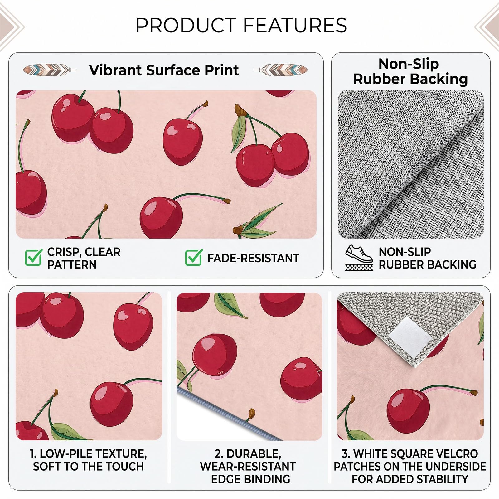 Générique 160 x 230 cm Tapis Décoratif en Flanelle Confort Minimalisme Plantes Cerises Feuilles Vertes Rose Tapis Doux Hypoallergénique pour Salon et Chambre – Design Moderne, Entretien Facile