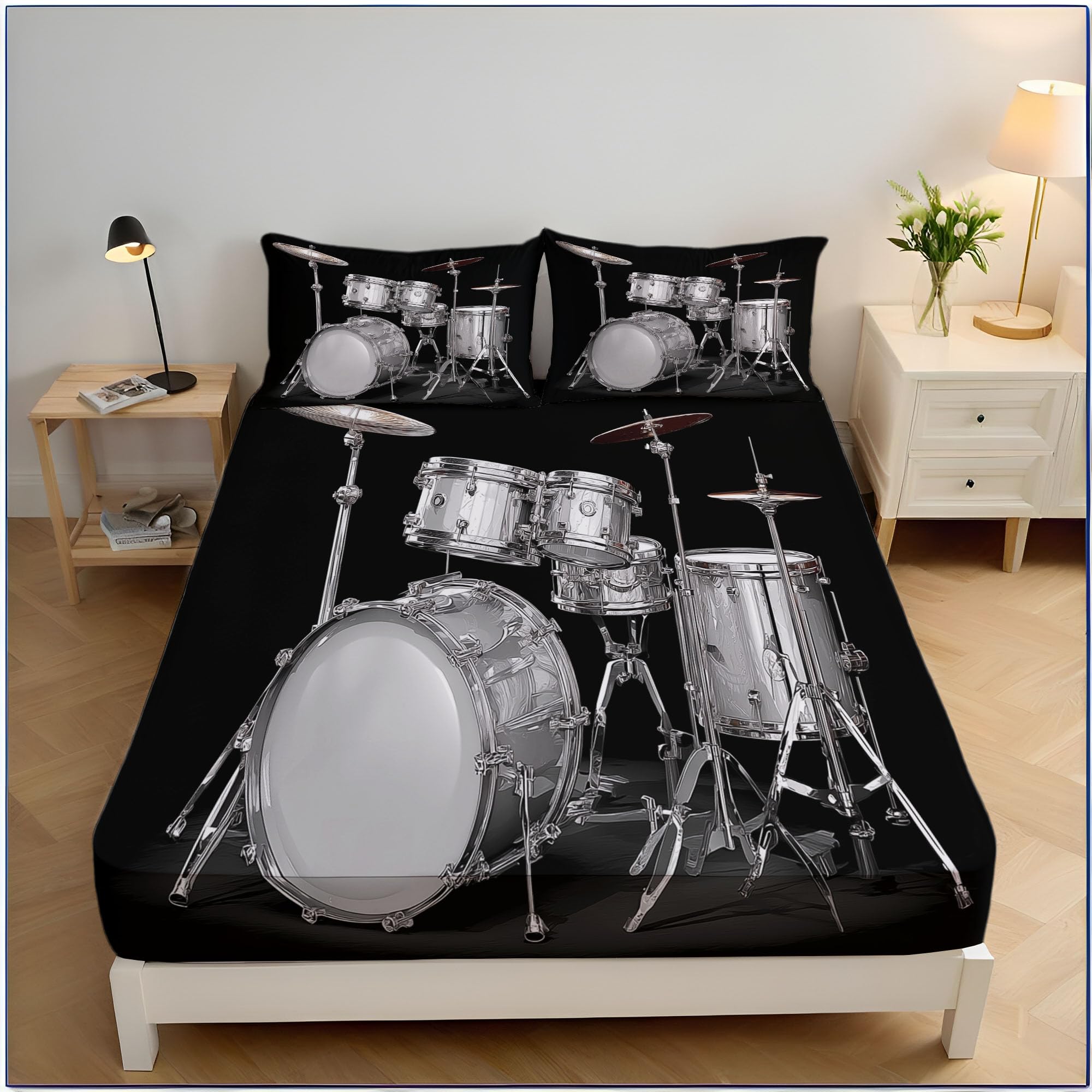 Drap housse grand bonnet 30 cm anti-glisse 160x200 motif rock 3D